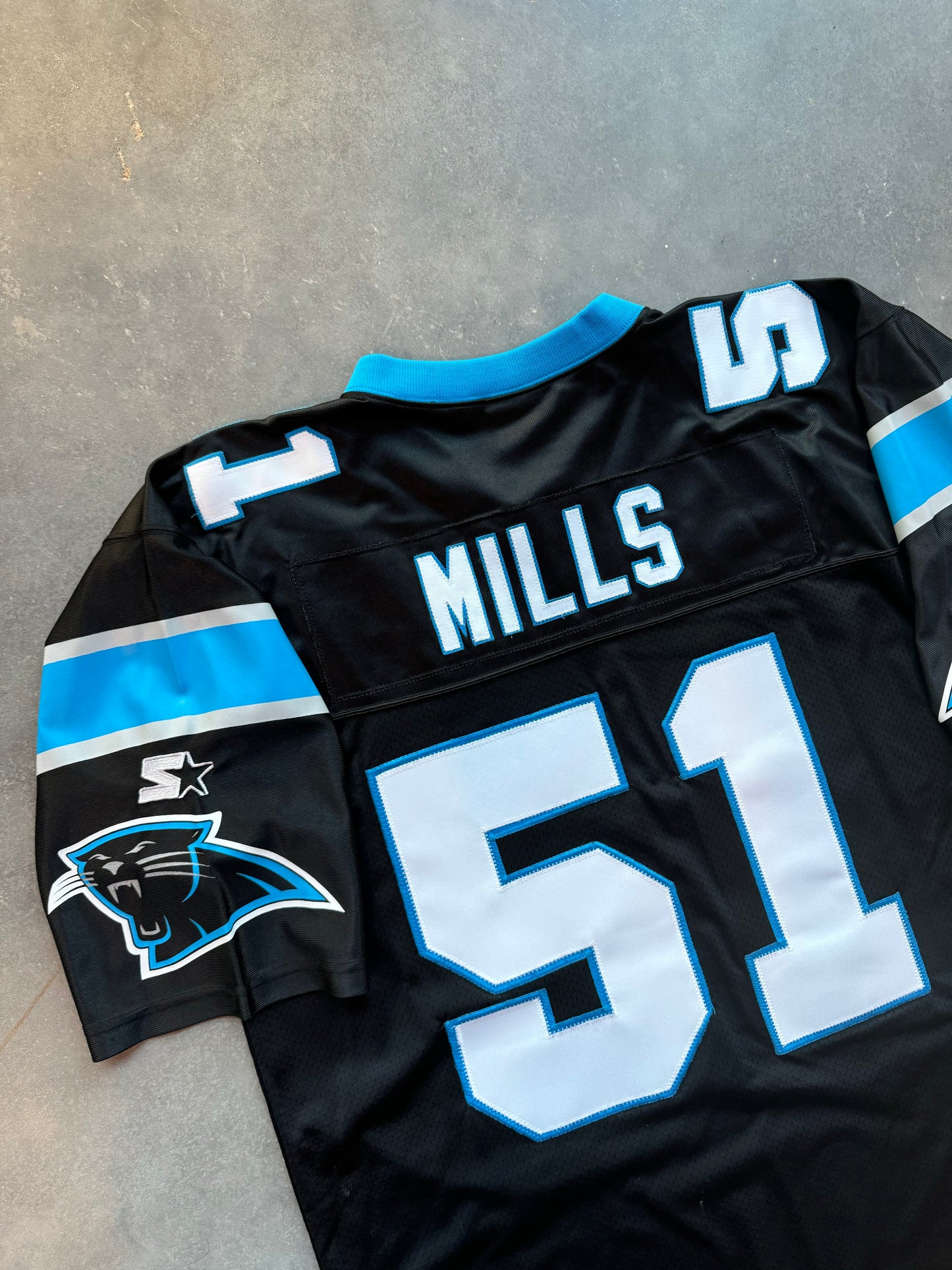 1995 Carolina Panthers Sam Mills Inaugural Season Vintage Black Starter Authentic Fully Stitched NFL Jersey (52/XL)