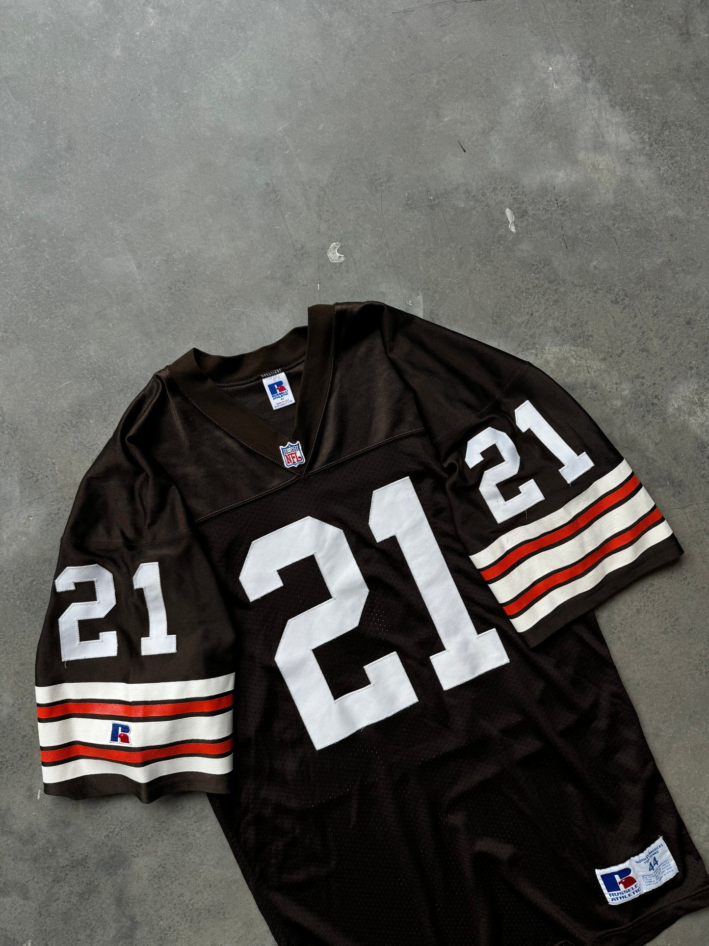 90’s Cleveland Browns Eric Metcalf Vintage Brown Russell Athletic Stitched NFL Authentic Jersey (44/Large)