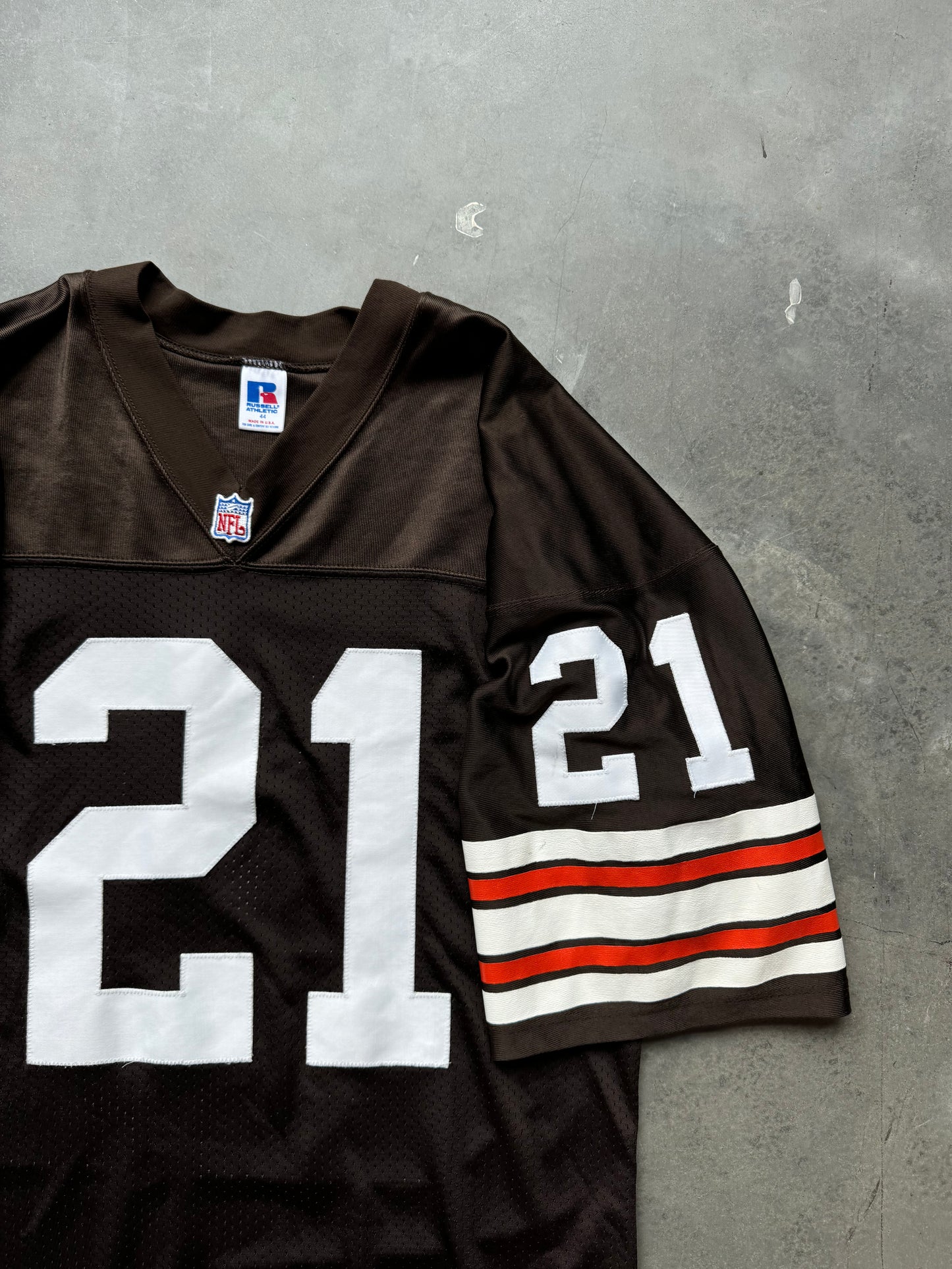 90’s Cleveland Browns Eric Metcalf Vintage Brown Russell Athletic Stitched NFL Authentic Jersey (44/Large)