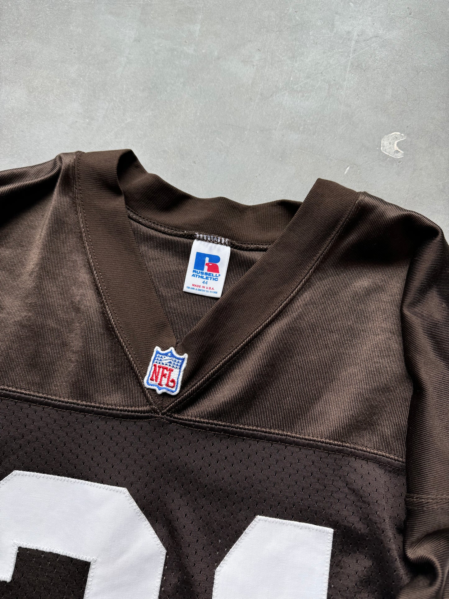 90’s Cleveland Browns Eric Metcalf Vintage Brown Russell Athletic Stitched NFL Authentic Jersey (44/Large)