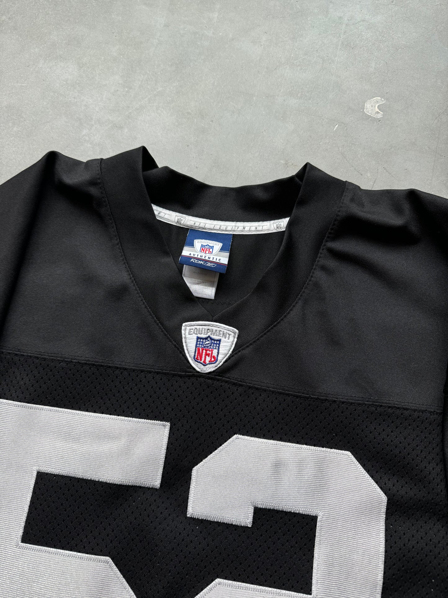 00’s Oakland Raiders Kirk Morrison Vintage Black Reebok Fully Stitched On Field Authentic NFL Jersey (52/XXL)