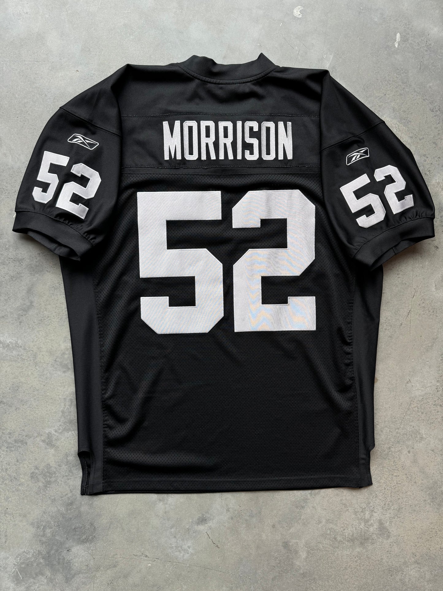 00’s Oakland Raiders Kirk Morrison Vintage Black Reebok Fully Stitched On Field Authentic NFL Jersey (52/XXL)