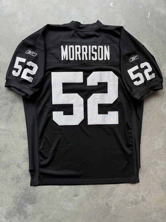 00’s Oakland Raiders Kirk Morrison Vintage Black Reebok Fully Stitched On Field Authentic NFL Jersey (52/XXL)