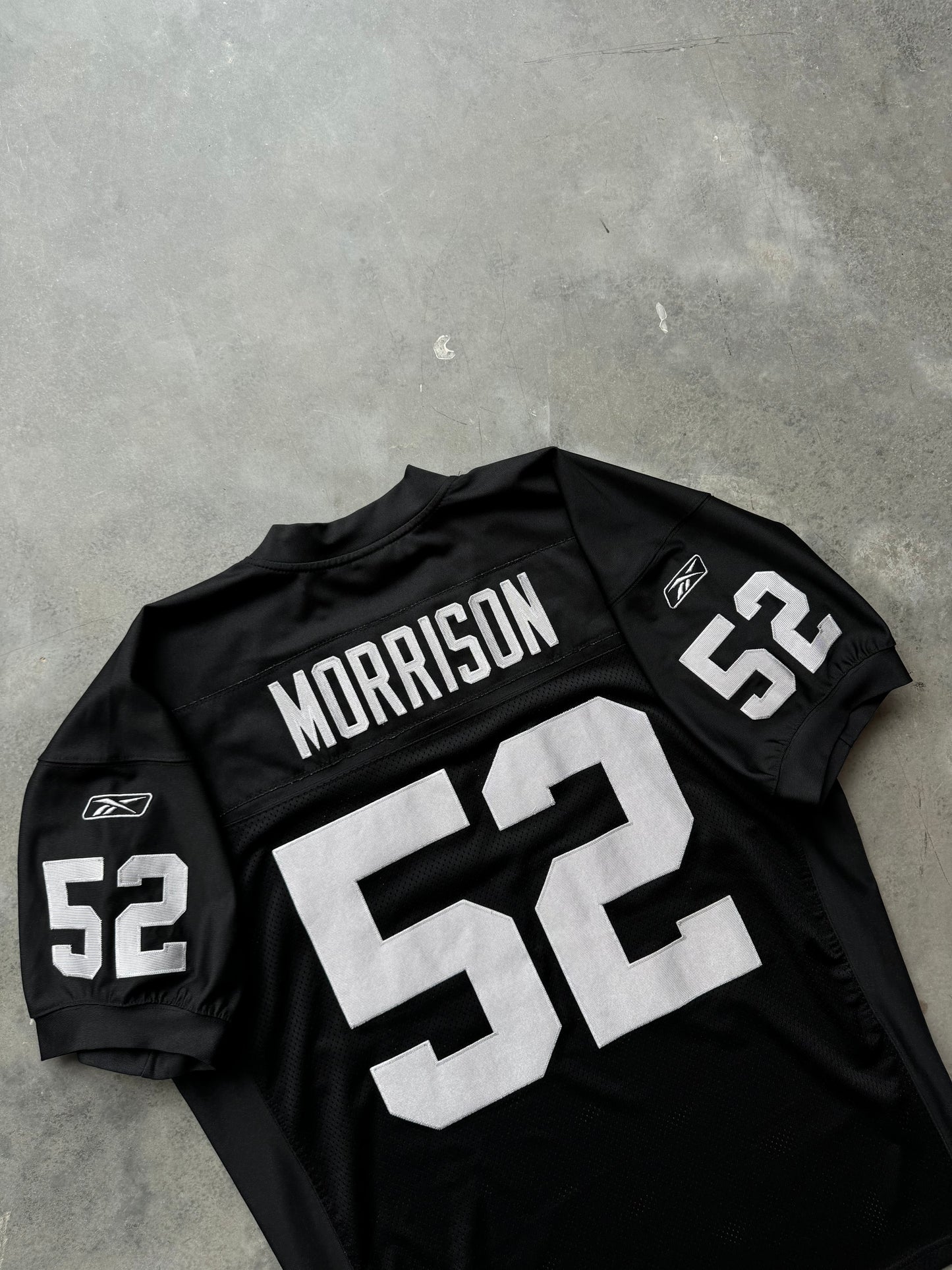00’s Oakland Raiders Kirk Morrison Vintage Black Reebok Fully Stitched On Field Authentic NFL Jersey (52/XXL)