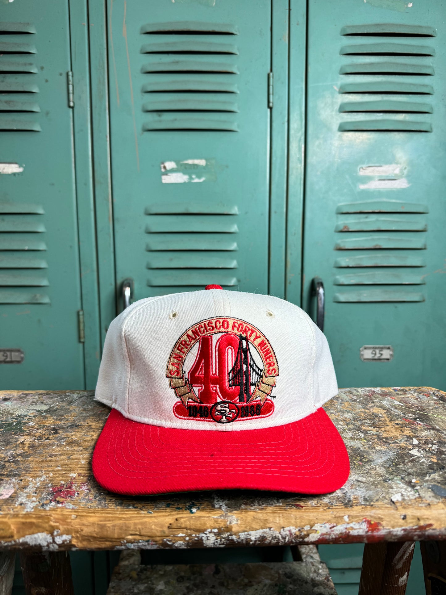 1988 San Francisco 49ers 40 Year Anniversary Vintage Bay Bridge NFL Snapback Hat (OSFA)