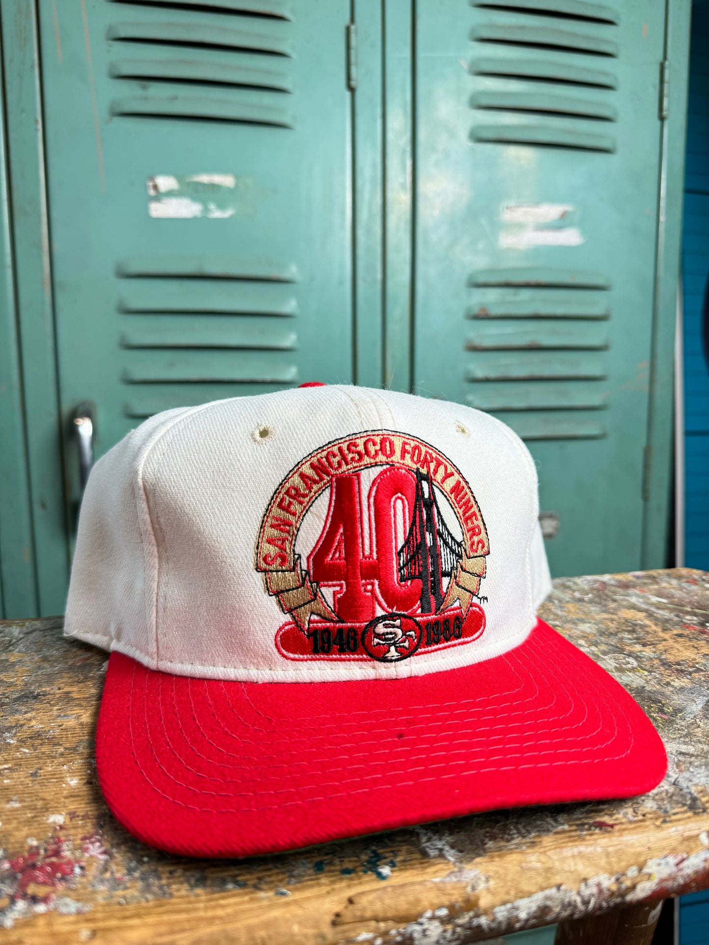 1988 San Francisco 49ers 40 Year Anniversary Vintage Bay Bridge NFL Snapback Hat (OSFA)