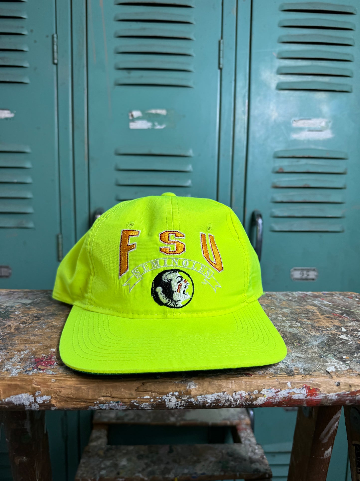 90’s Florida State Seminoles Vintage The Game Neon Yellow College Snapback Hat (OSFA)