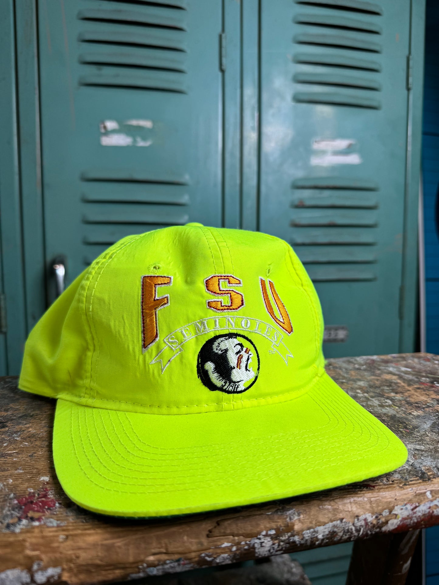 90’s Florida State Seminoles Vintage The Game Neon Yellow College Snapback Hat (OSFA)