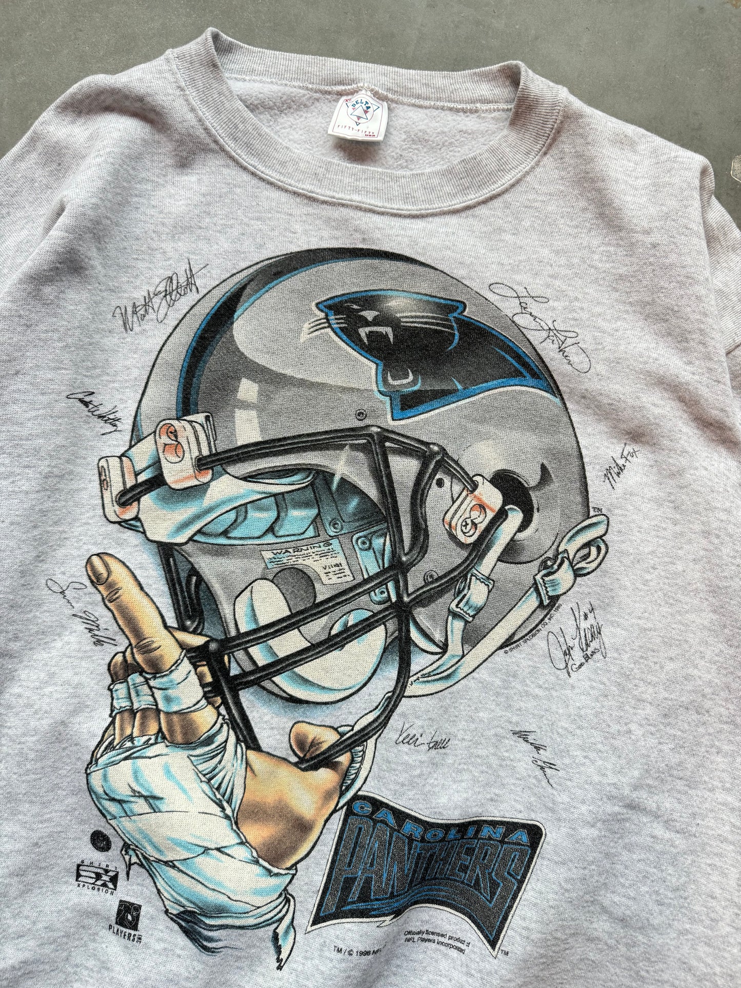 1996 Carolina Panthers Vintage Realistic Helmet NFL Player Signatures Crewneck (XL)