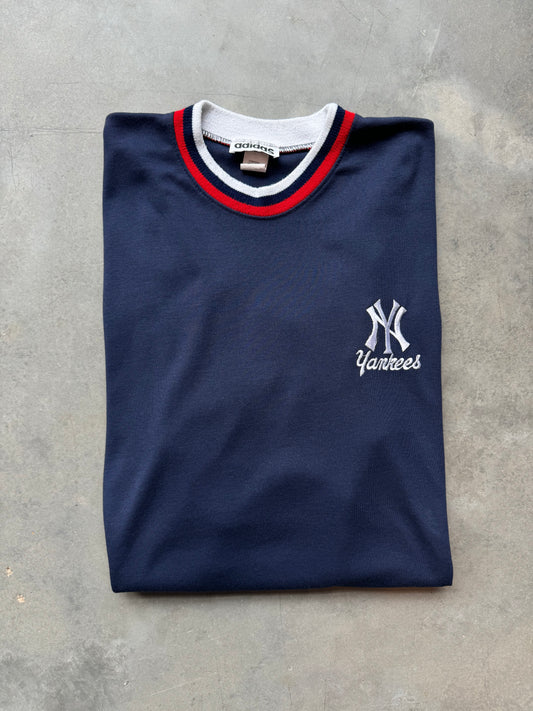 90’s New York Yankees Vintage Navy Blue Ribbed Collar Adidas MLB Tee (XXL)