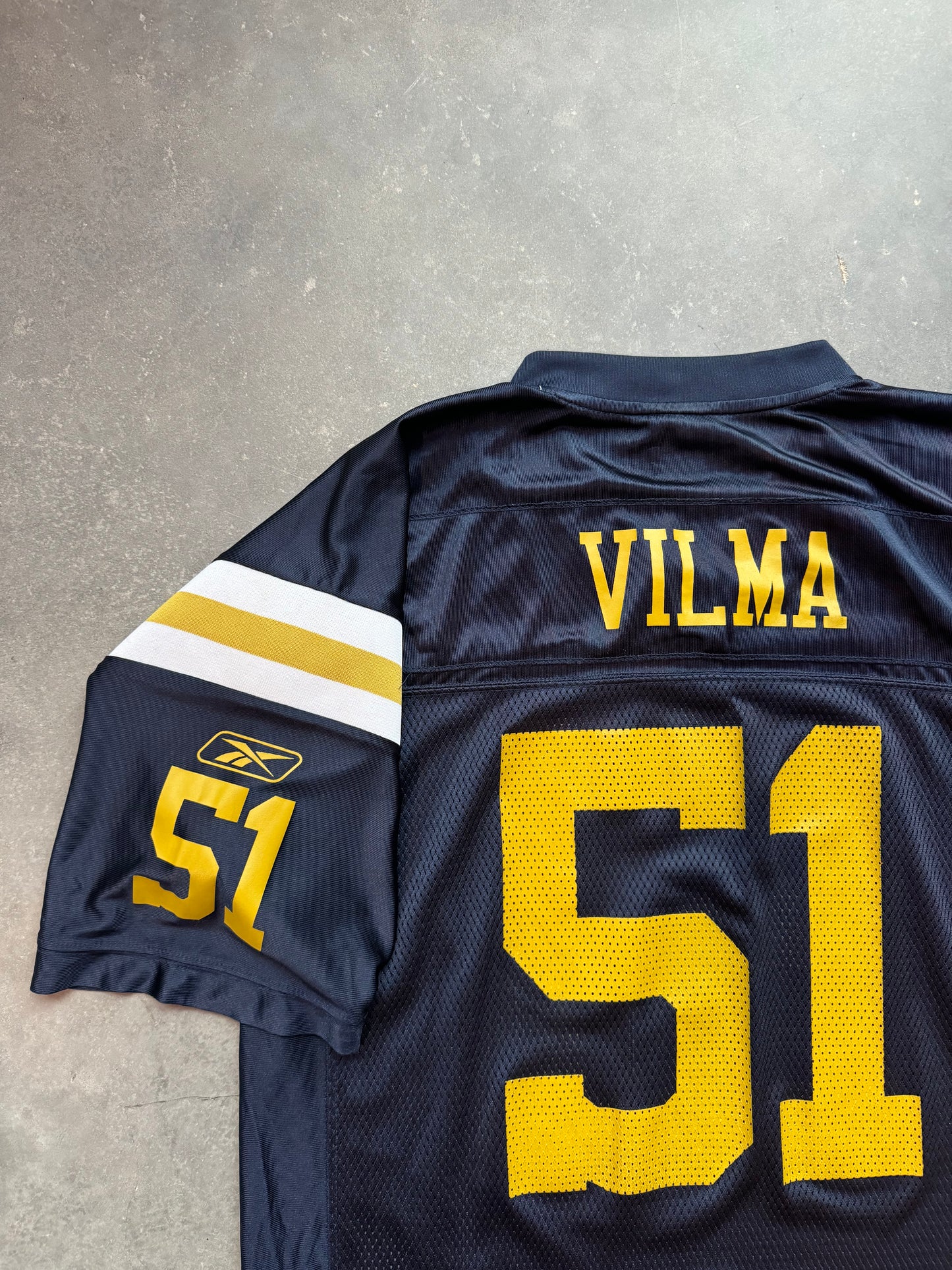 00’s New York Jets Jonathan Vilma Vintage Navy Reebok Throwback NFL Jersey (Large)