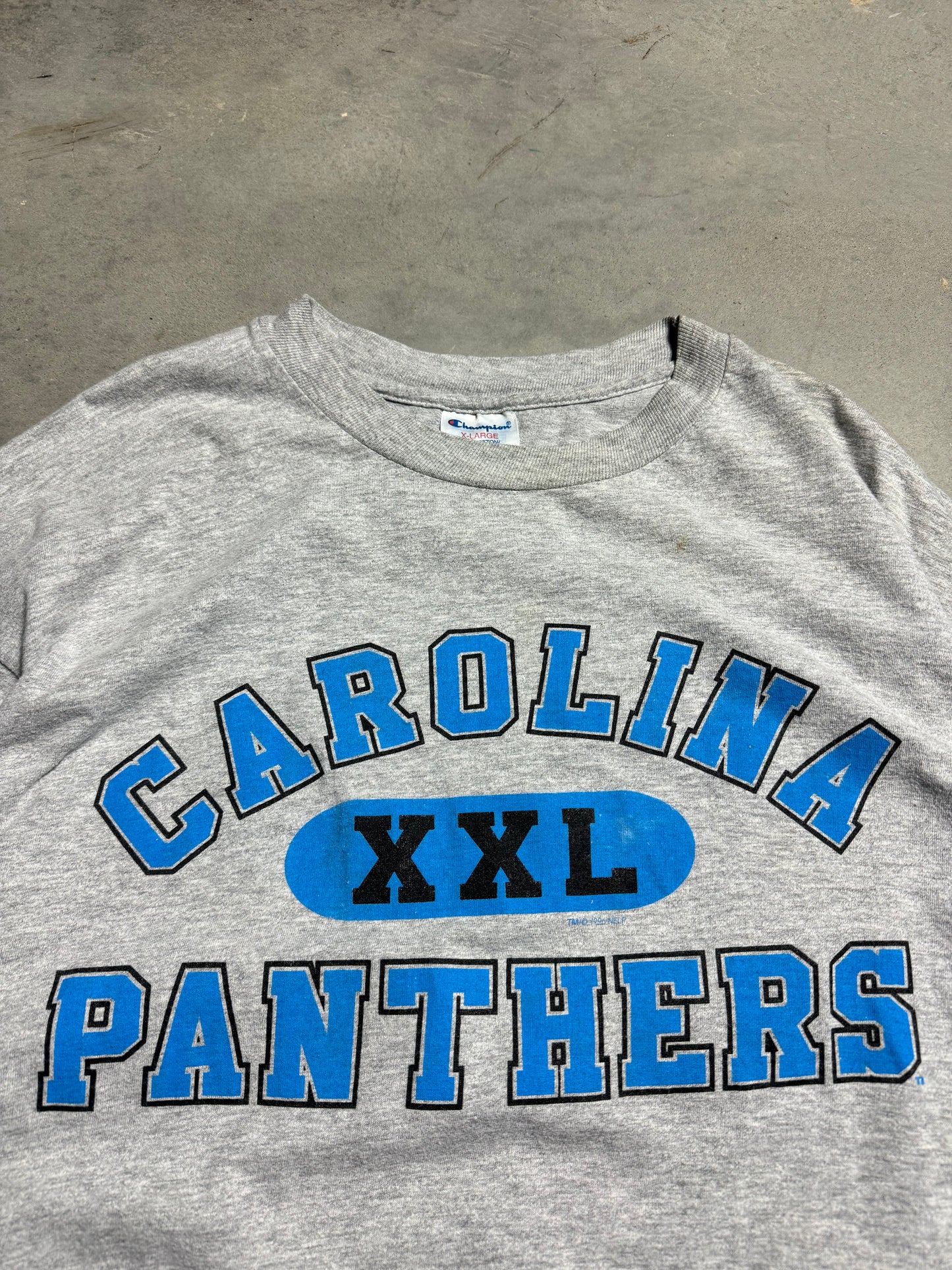 90’s Carolina Panthers Vintage Champion NFL Pro Line Arch Spellout NFL Tee (XL)