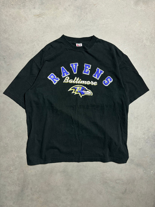 00’s Baltimore Ravens Vintage Arch Spellout NFL Logo Tee (XL)