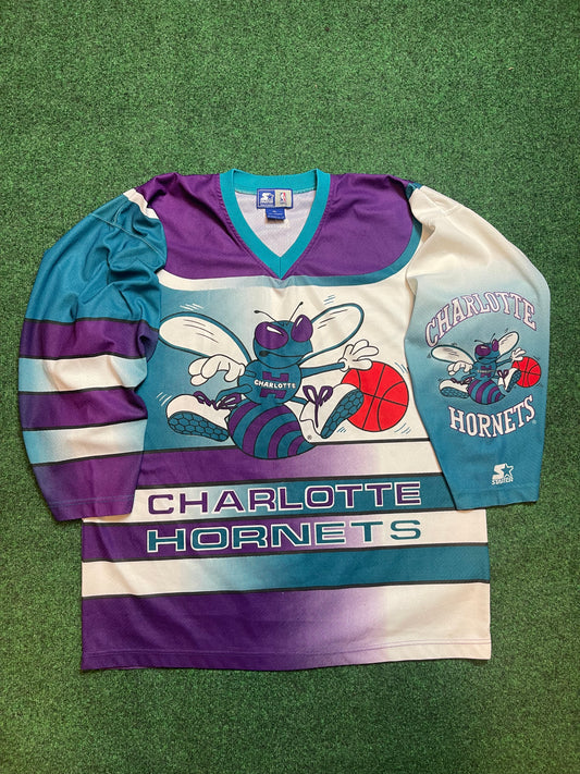 90’s Charlotte Hornets Vintage Starter All Over Print Hockey Jersey (XL)
