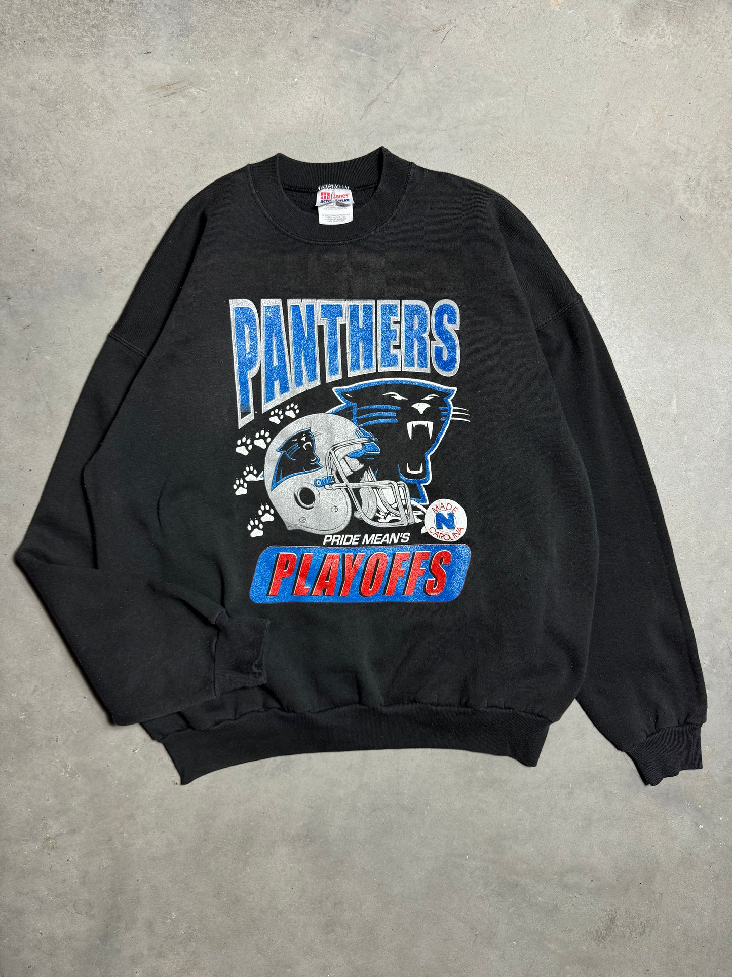 1996 Carolina Panthers Vintage “Feel the Power” NFL Playoffs Paw Print Graphic Crewneck (XL)