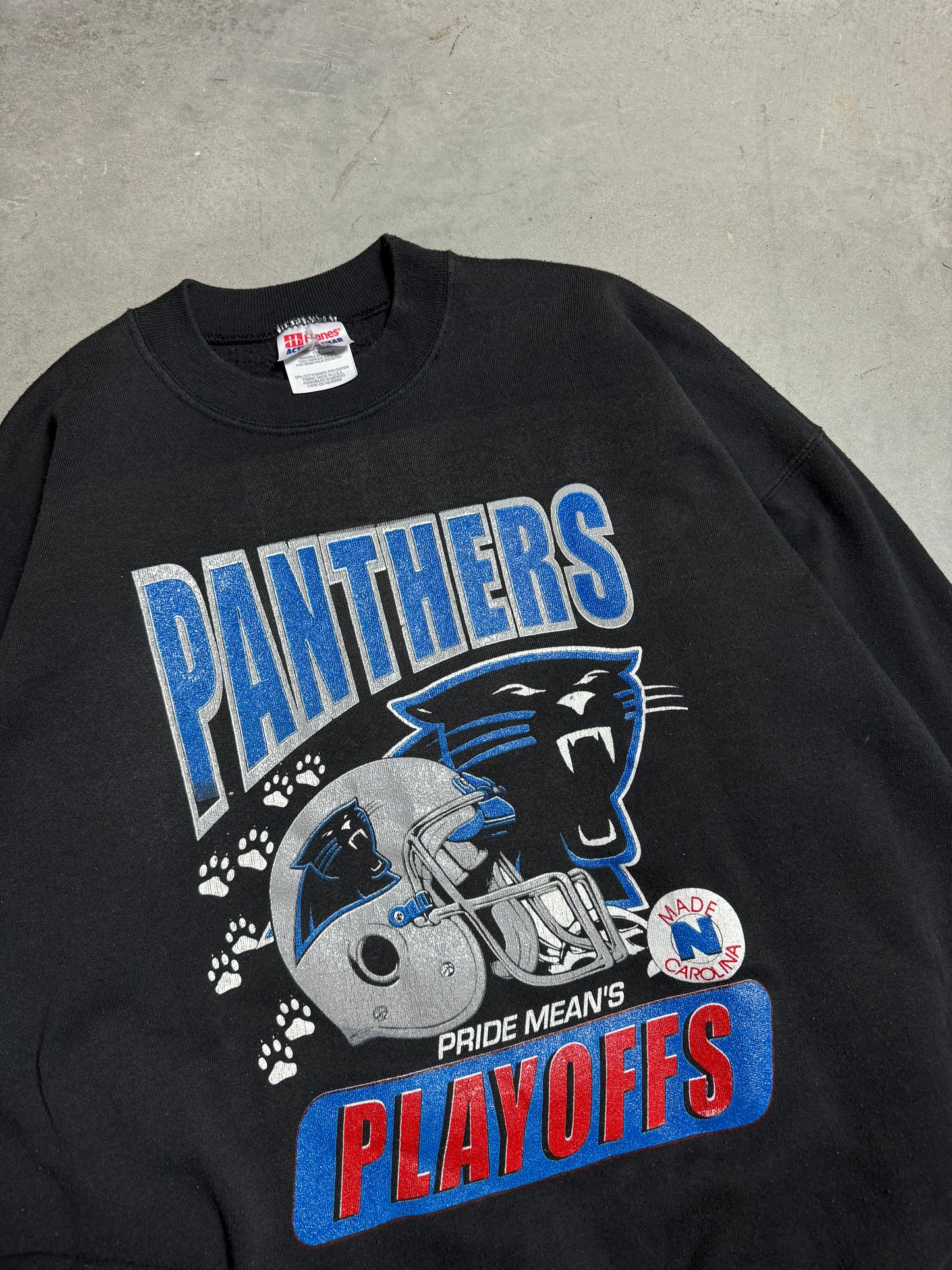 1996 Carolina Panthers Vintage “Feel the Power” NFL Playoffs Paw Print Graphic Crewneck (XL)