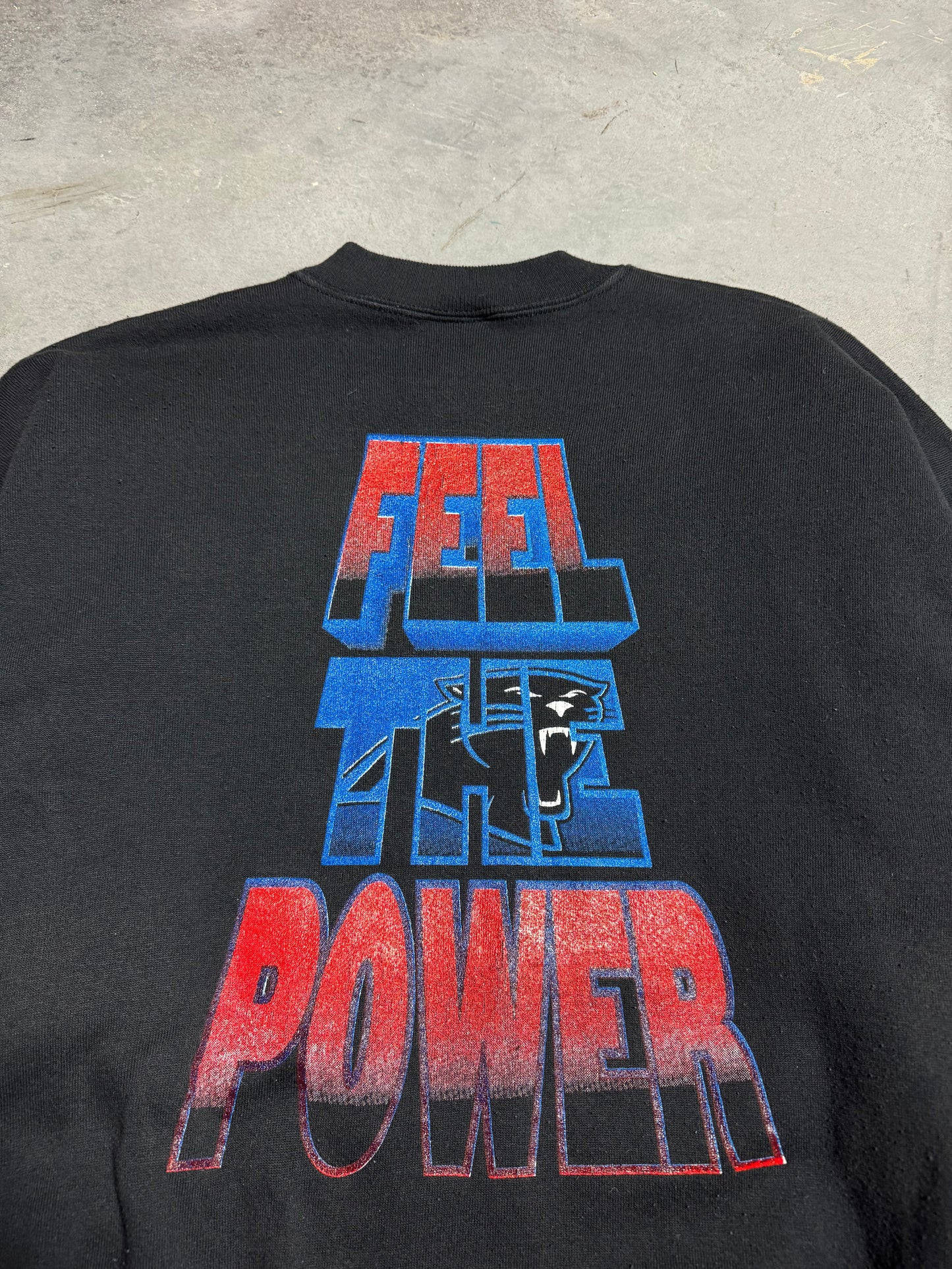 1996 Carolina Panthers Vintage “Feel the Power” NFL Playoffs Paw Print Graphic Crewneck (XL)