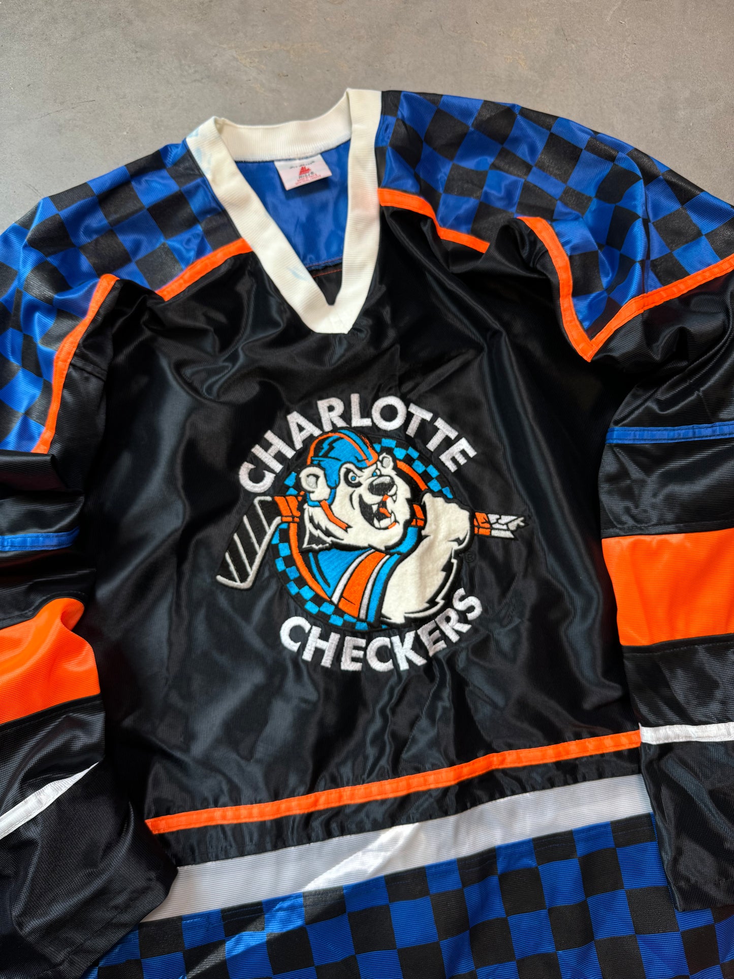 90’s Charlotte Checkers Vintage Hili Ice Sheen ECHL Authentic Checkerboard Hockey Jersey (XL)