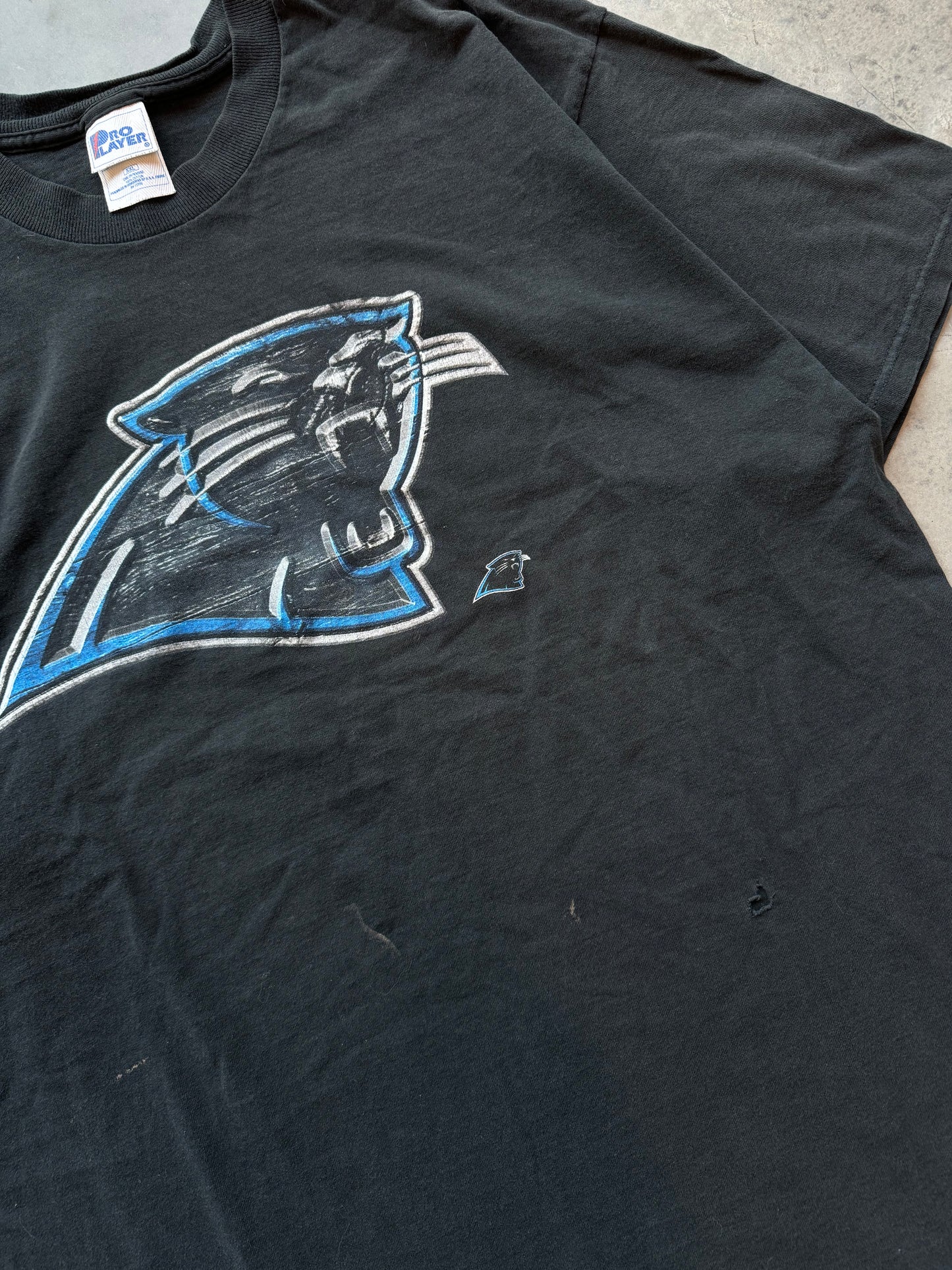 90’s Carolina Panthers Vintage Black Pro Player Big Logo NFL Tee (XXL)