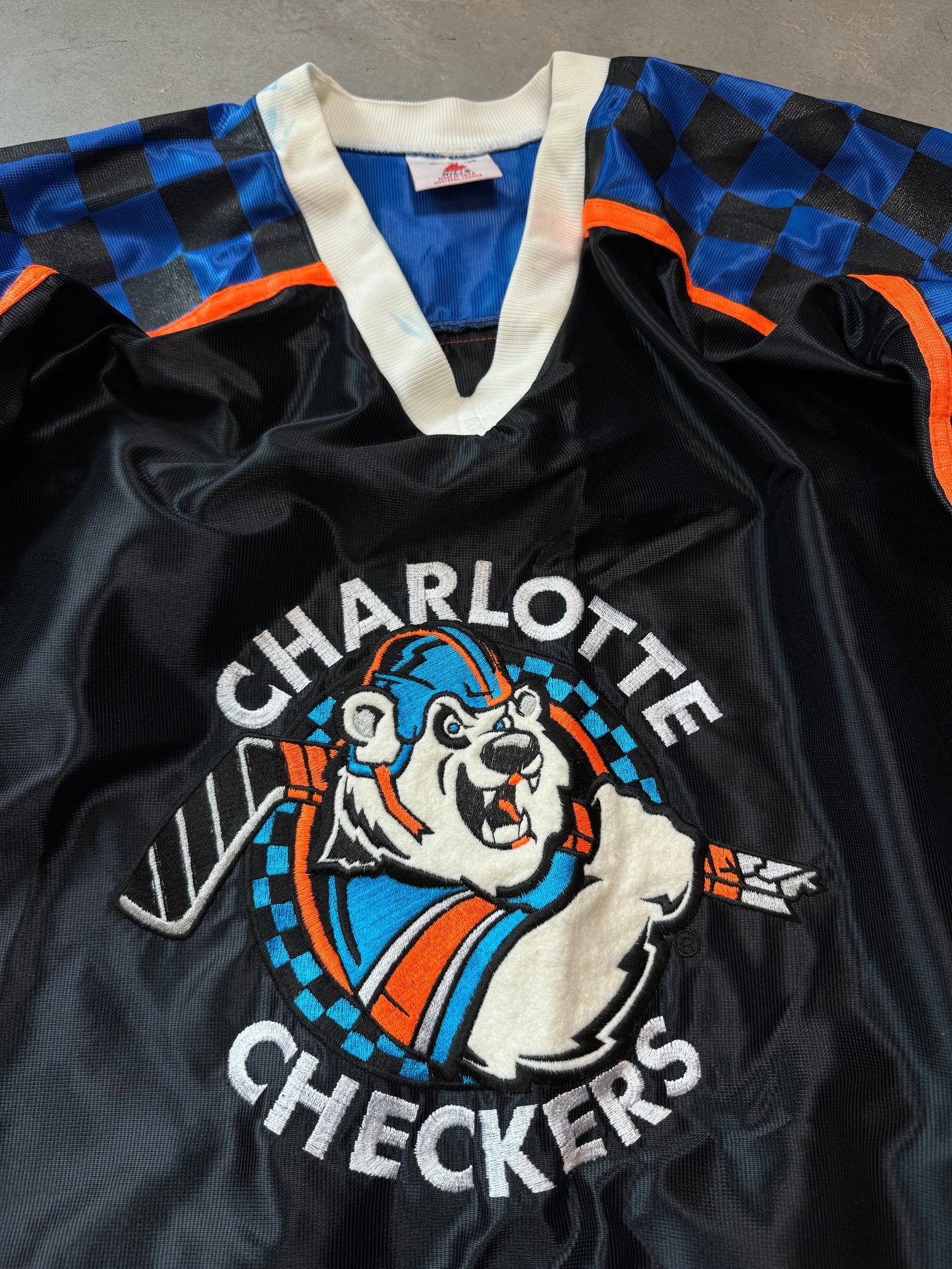 90’s Charlotte Checkers Vintage Hili Ice Sheen ECHL Authentic Checkerboard Hockey Jersey (XL)