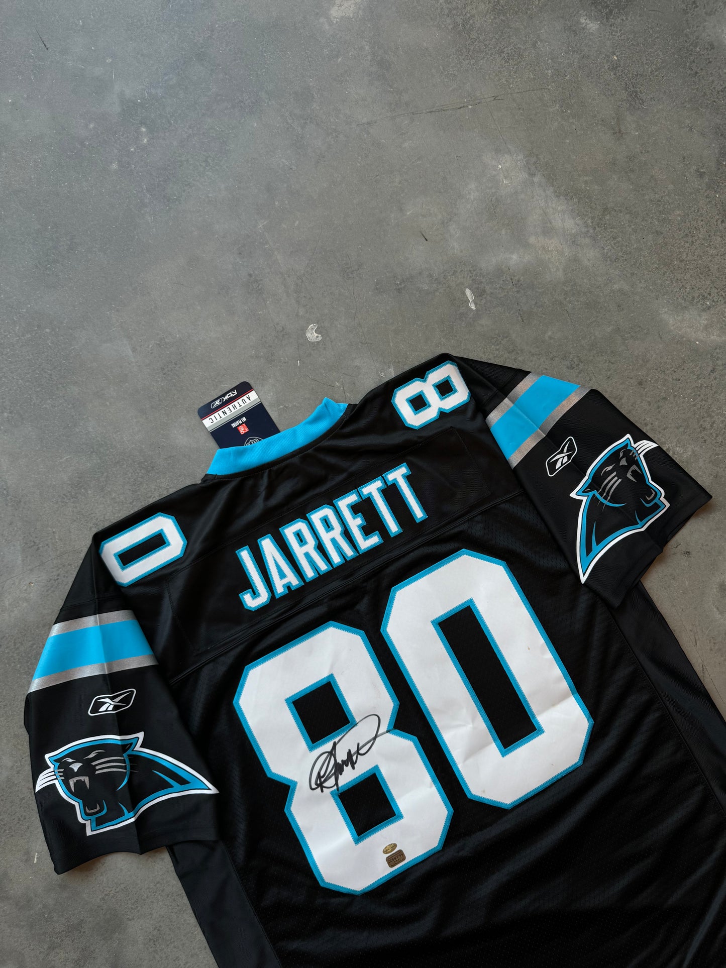 2008 Carolina Panthers Dwayne Jarrett Vintage Black Reebok Stitched NFL Jersey - Deadstock & Autographed (Size XL)