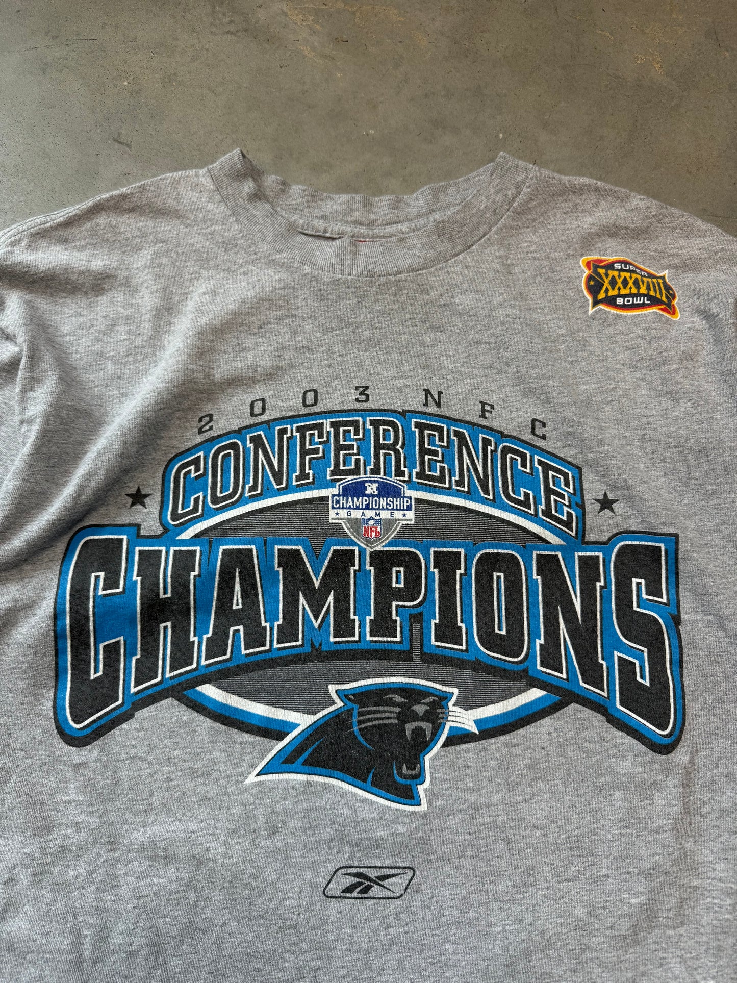 2003 Carolina Panthers Vintage NFC Conference Champions Reebok NFL Tee (Medium)