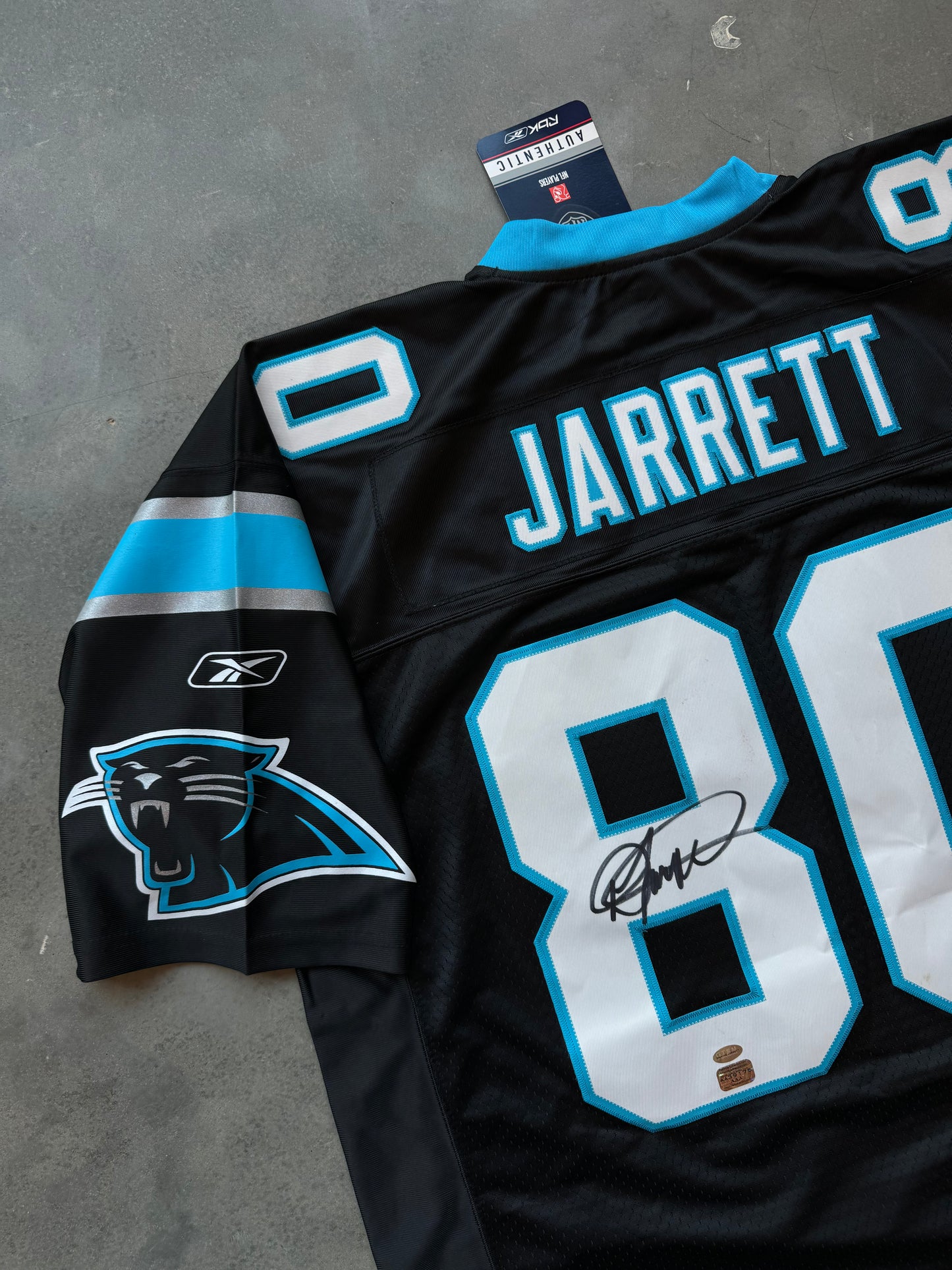 2008 Carolina Panthers Dwayne Jarrett Vintage Black Reebok Stitched NFL Jersey - Deadstock & Autographed (Size XL)
