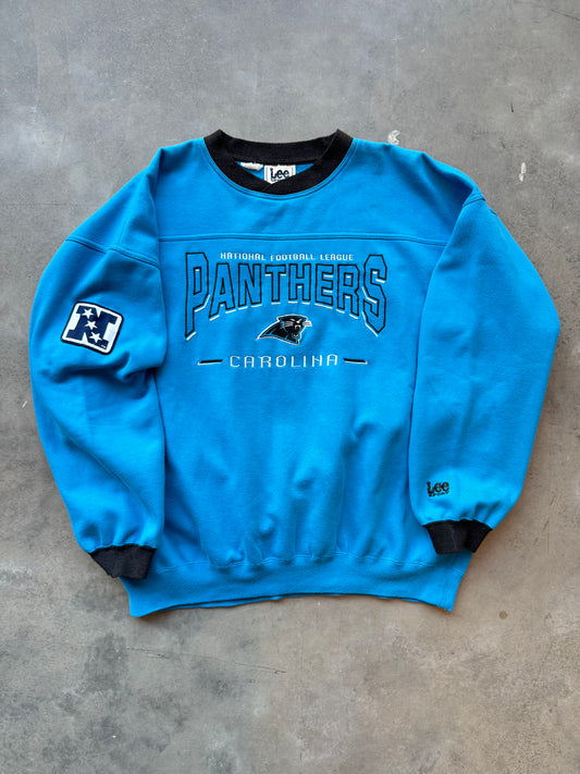90’s Carolina Panthers Vintage Electric Blue Lee Sport Heavyweight Embroidered NFL Crewneck (XL)