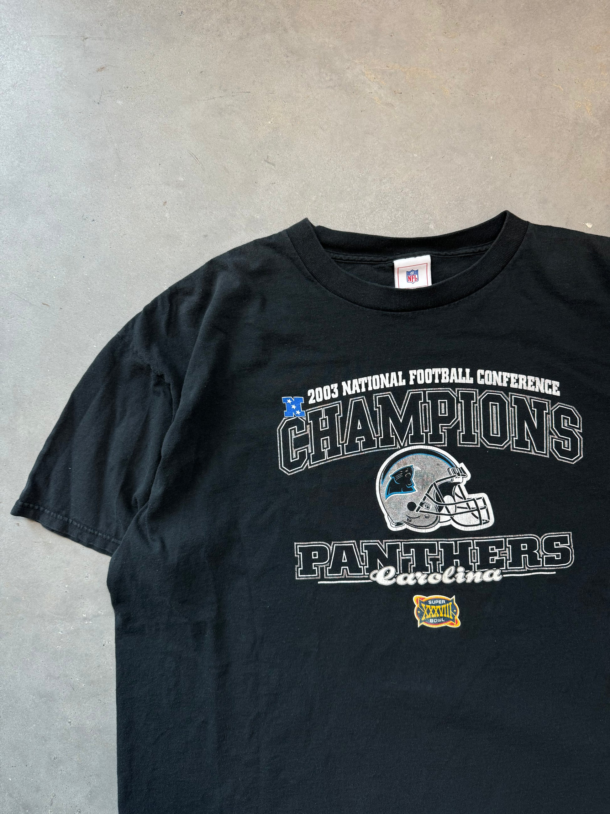 K 2003 Carolina Panthers Vintage NFC Champions Super Bowl XXXVIII NFL Tee XXL
