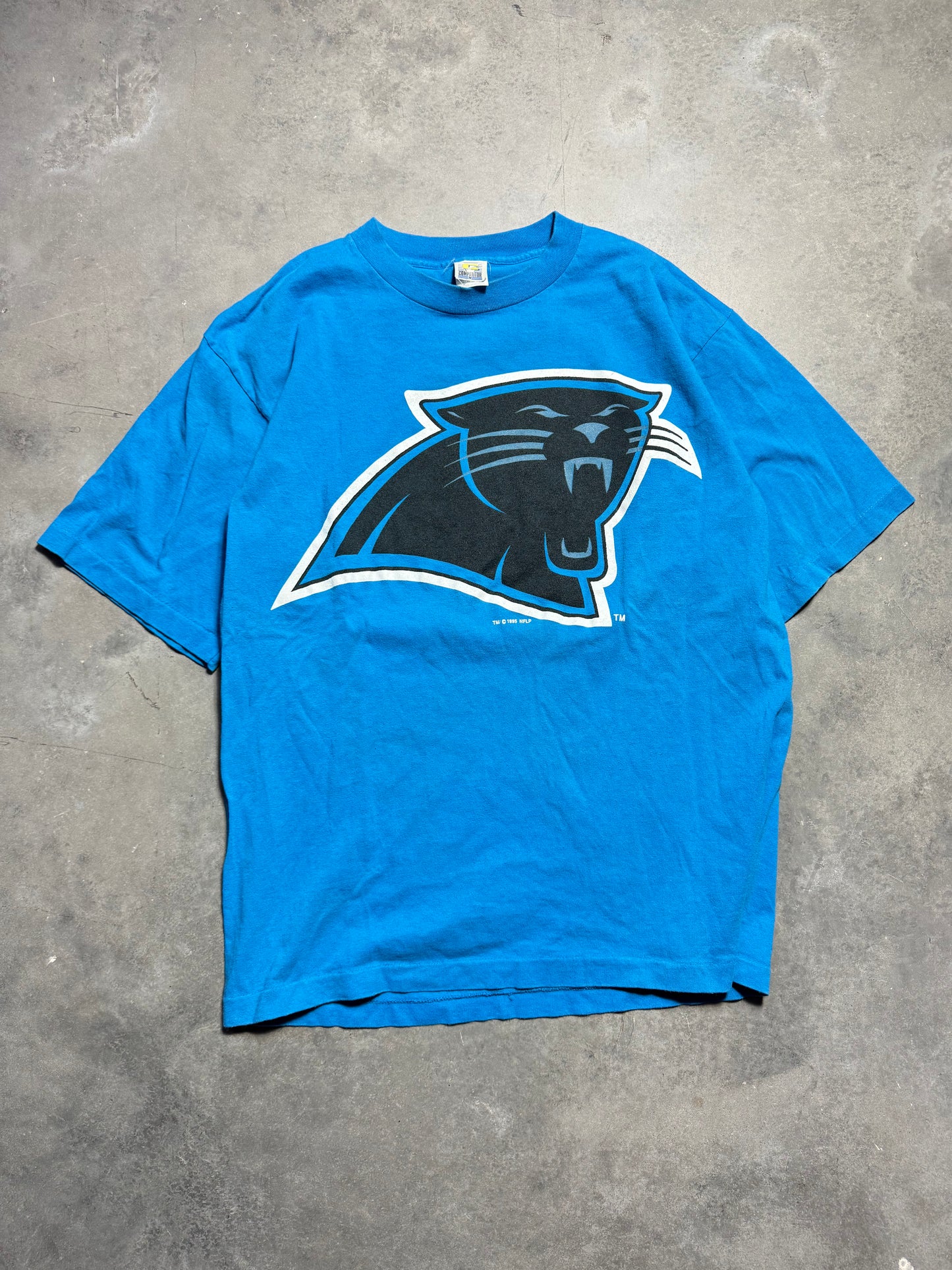 1995 Carolina Panthers Vintage Inaugural Season Blue Big Logo NFL Tee (XL)