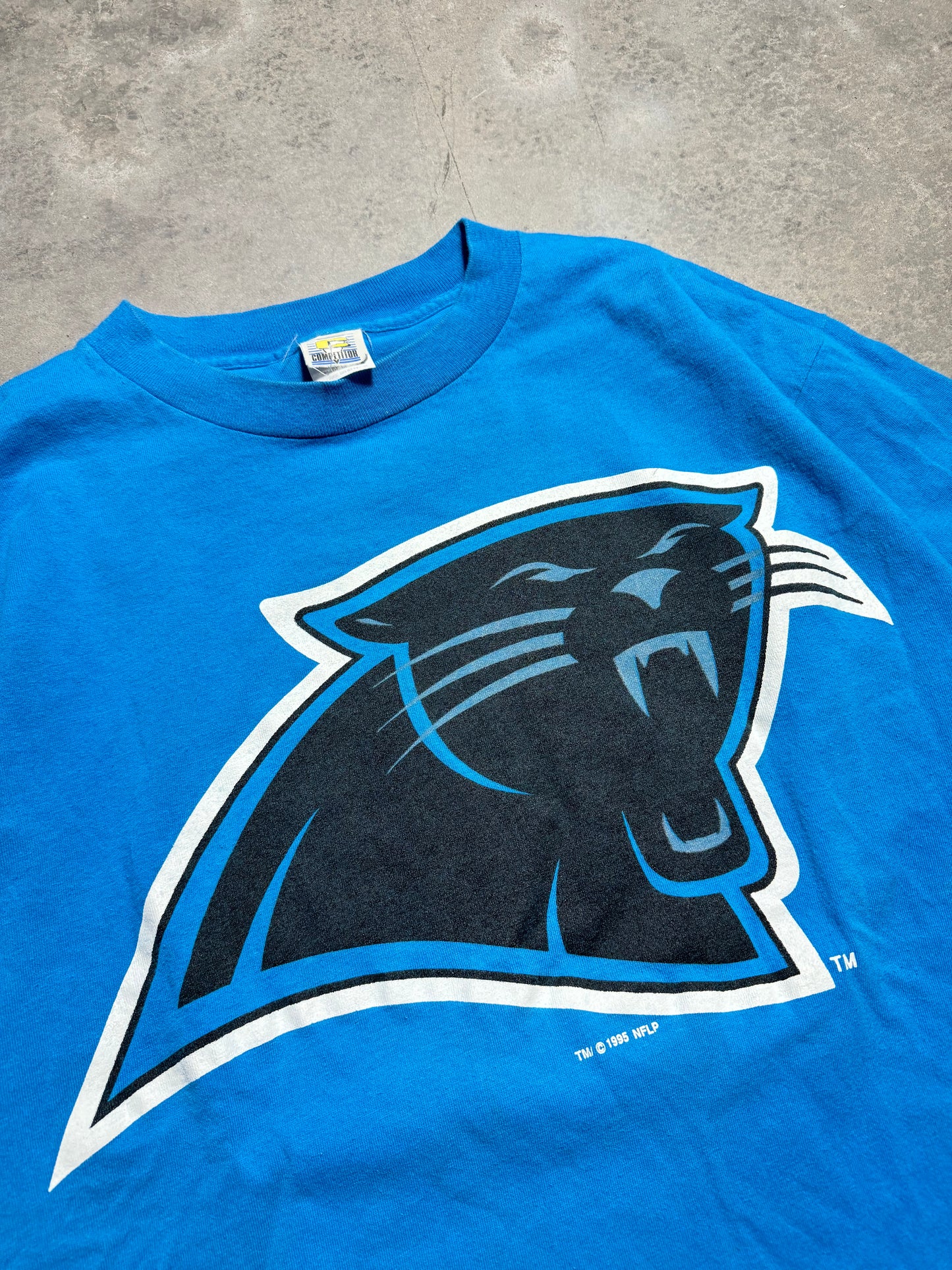 1995 Carolina Panthers Vintage Inaugural Season Blue Big Logo NFL Tee (XL)