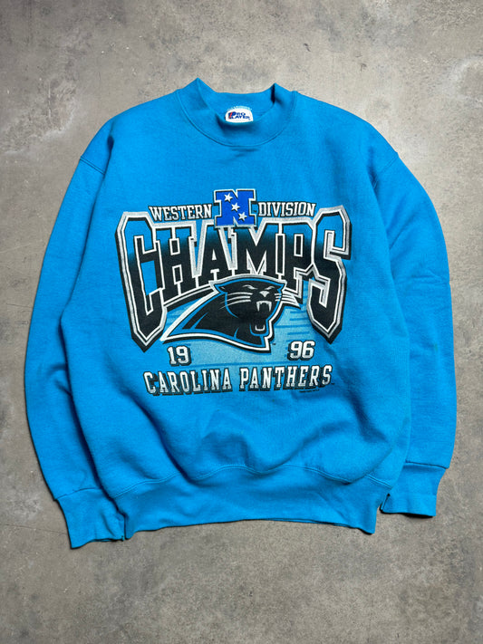 1996 Carolina Panthers Vintage Electric Blue Pro Player NFC Western Division Champions Heavyweight NFL Crewneck (Large)