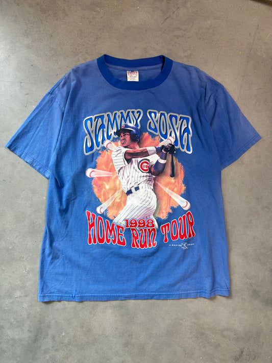 1998 Chicago Cubs Sammy Sosa Sun Faded MLB 66 Home Run Tour Vintage MLB Tee (Large)