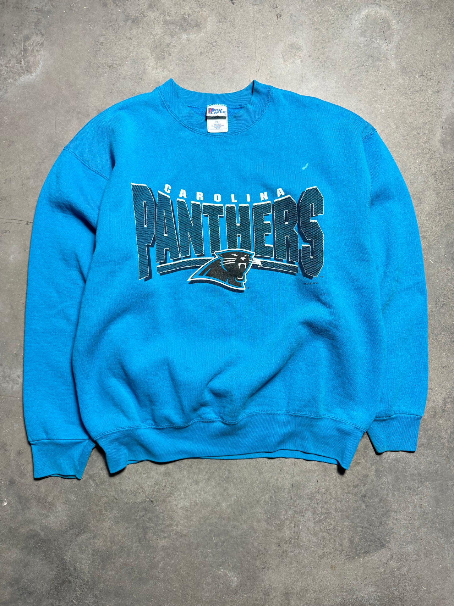 1997 Carolina Panthers Vintage Electric Blue Pro Player Heavyweight NFL Crewneck (XL)