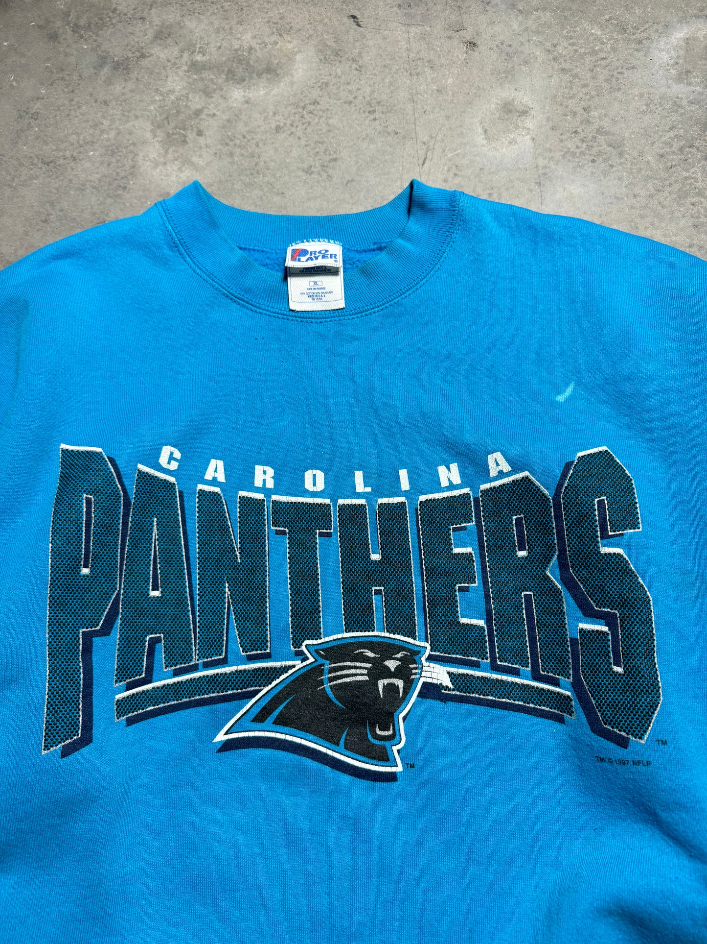 1997 Carolina Panthers Vintage Electric Blue Pro Player Heavyweight NFL Crewneck (XL)