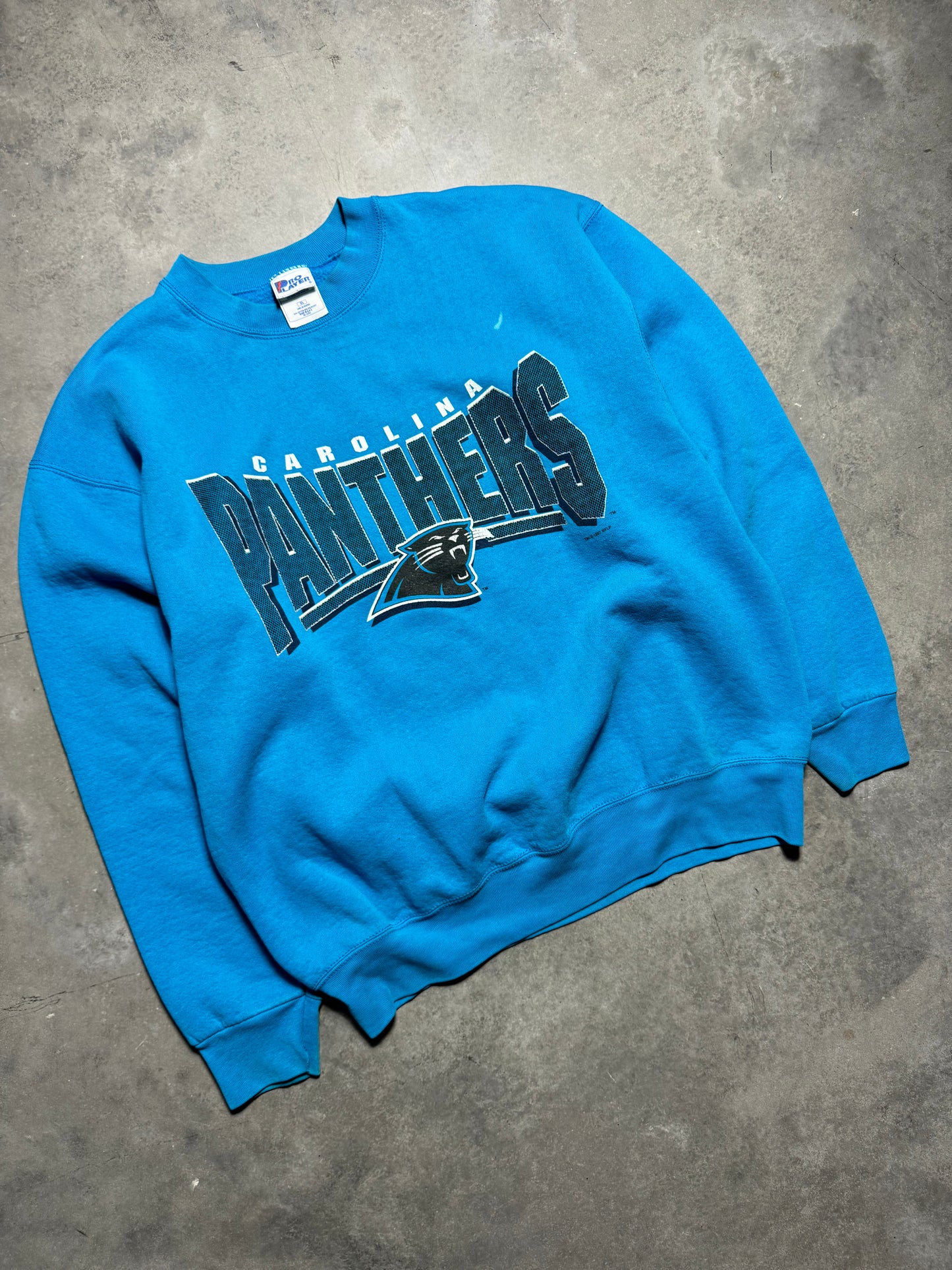 1997 Carolina Panthers Vintage Electric Blue Pro Player Heavyweight NFL Crewneck (XL)
