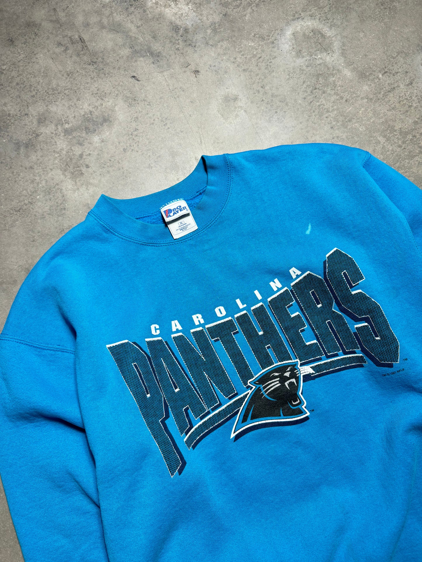 1997 Carolina Panthers Vintage Electric Blue Pro Player Heavyweight NFL Crewneck (XL)