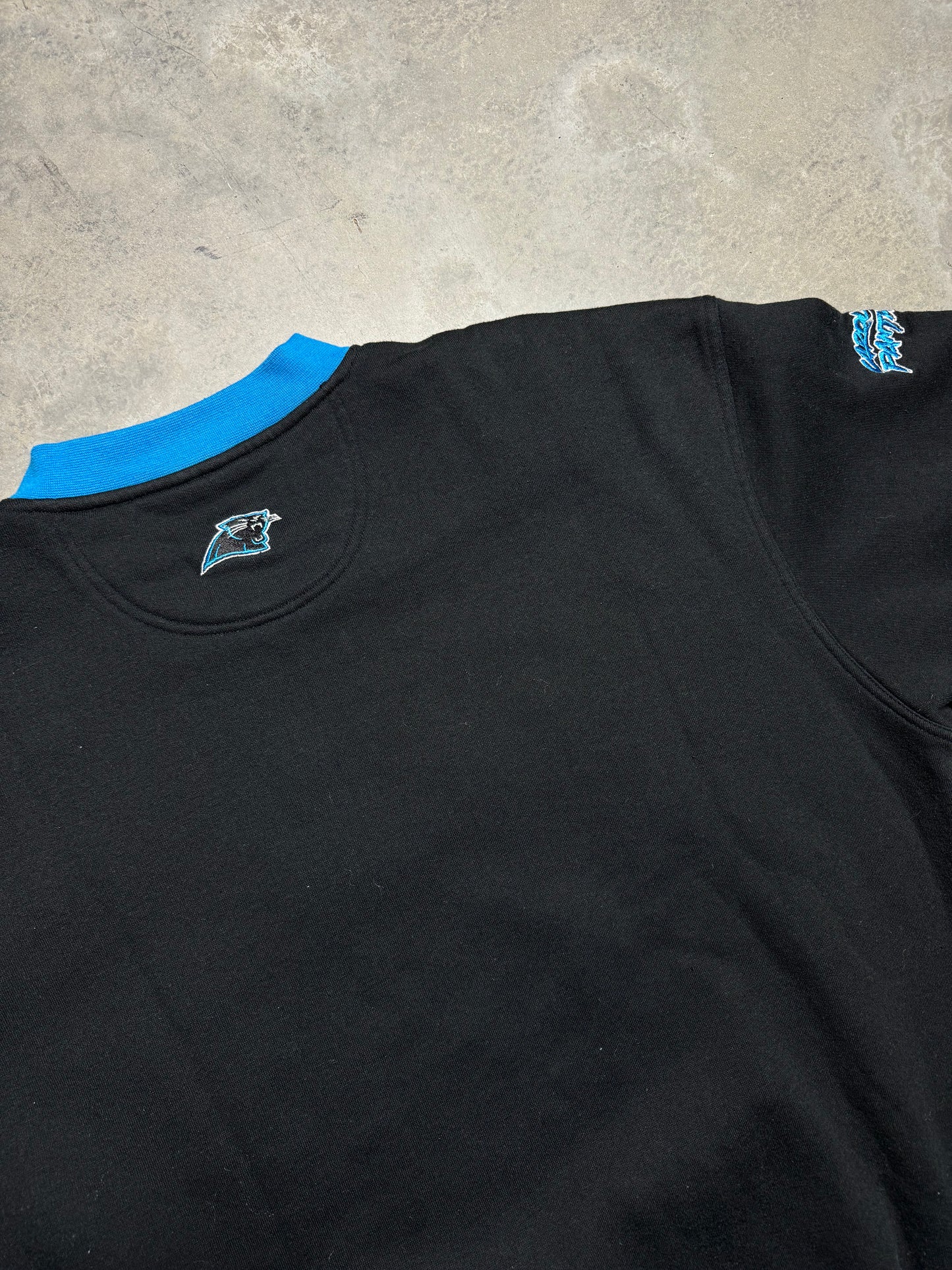 90’s Carolina Panthers Vintage Black Lee Sport Multi Logo Embroidered Ribbed NFL Crewneck (XL)