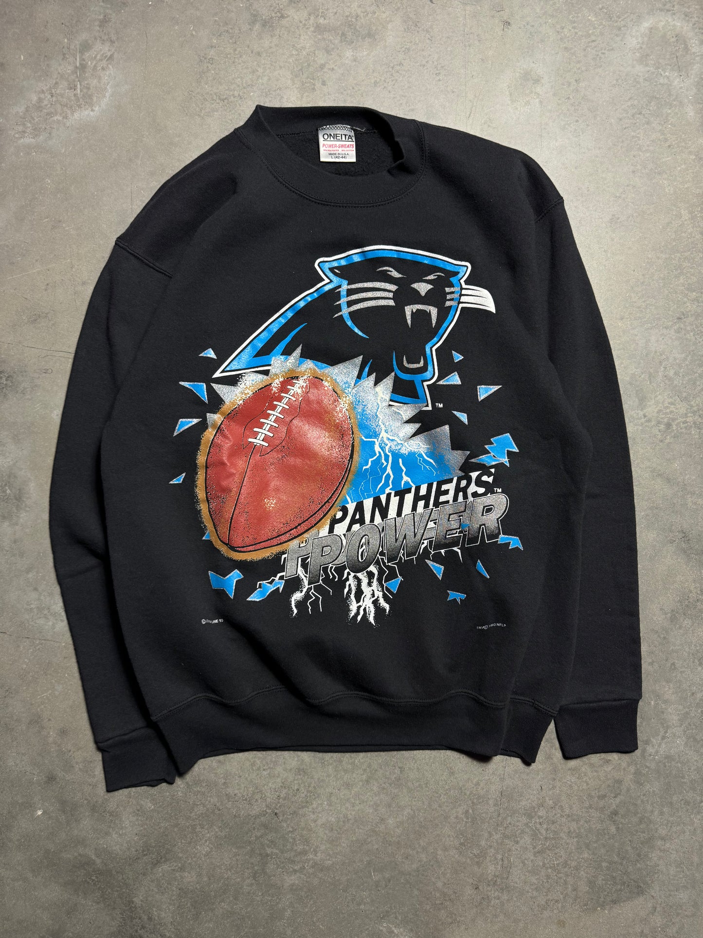 1993 Carolina Panthers Vintage Black “Panthers Power” Breakthrough NFL Crewneck (Large)