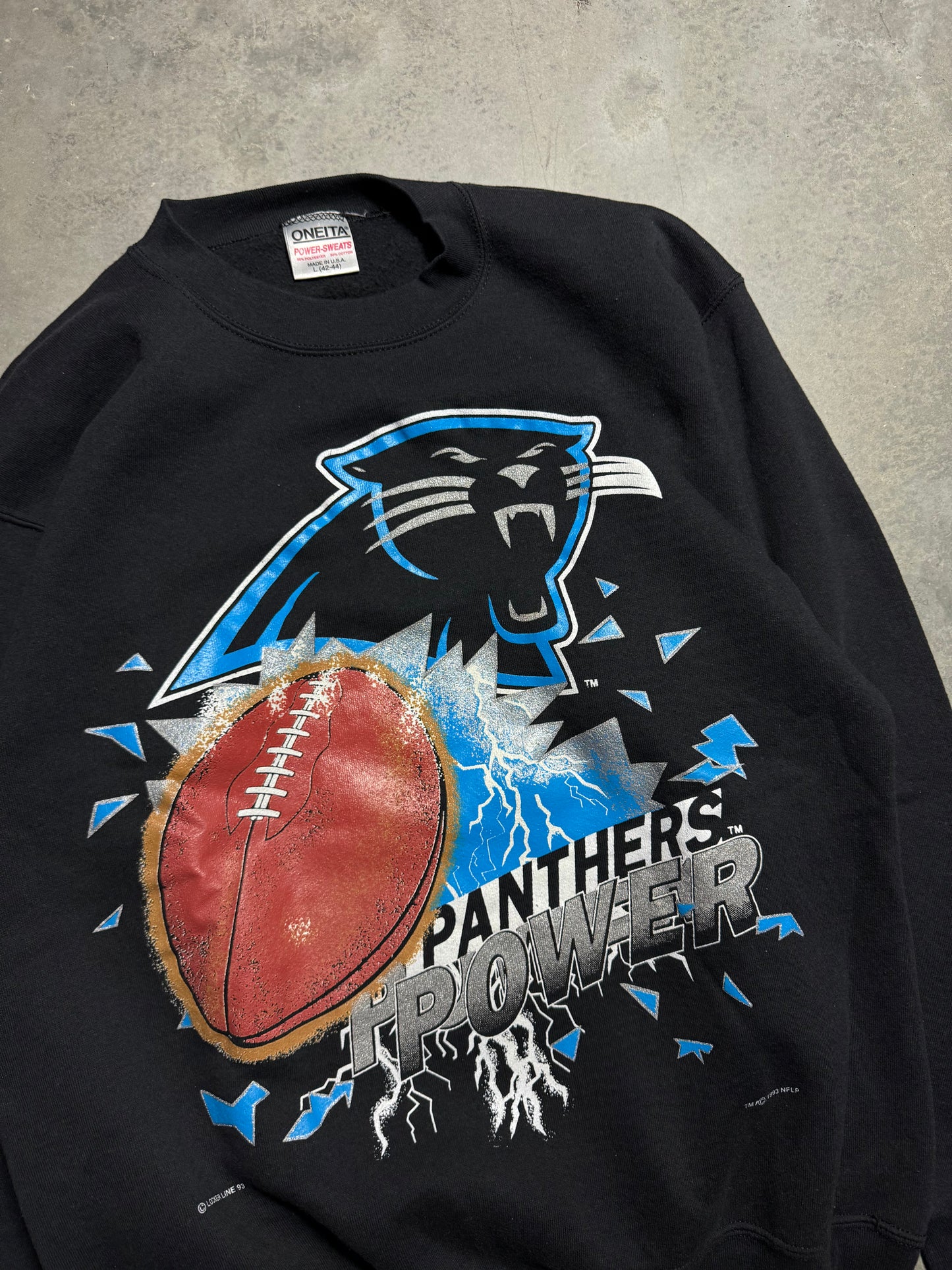 1993 Carolina Panthers Vintage Black “Panthers Power” Breakthrough NFL Crewneck (Large)