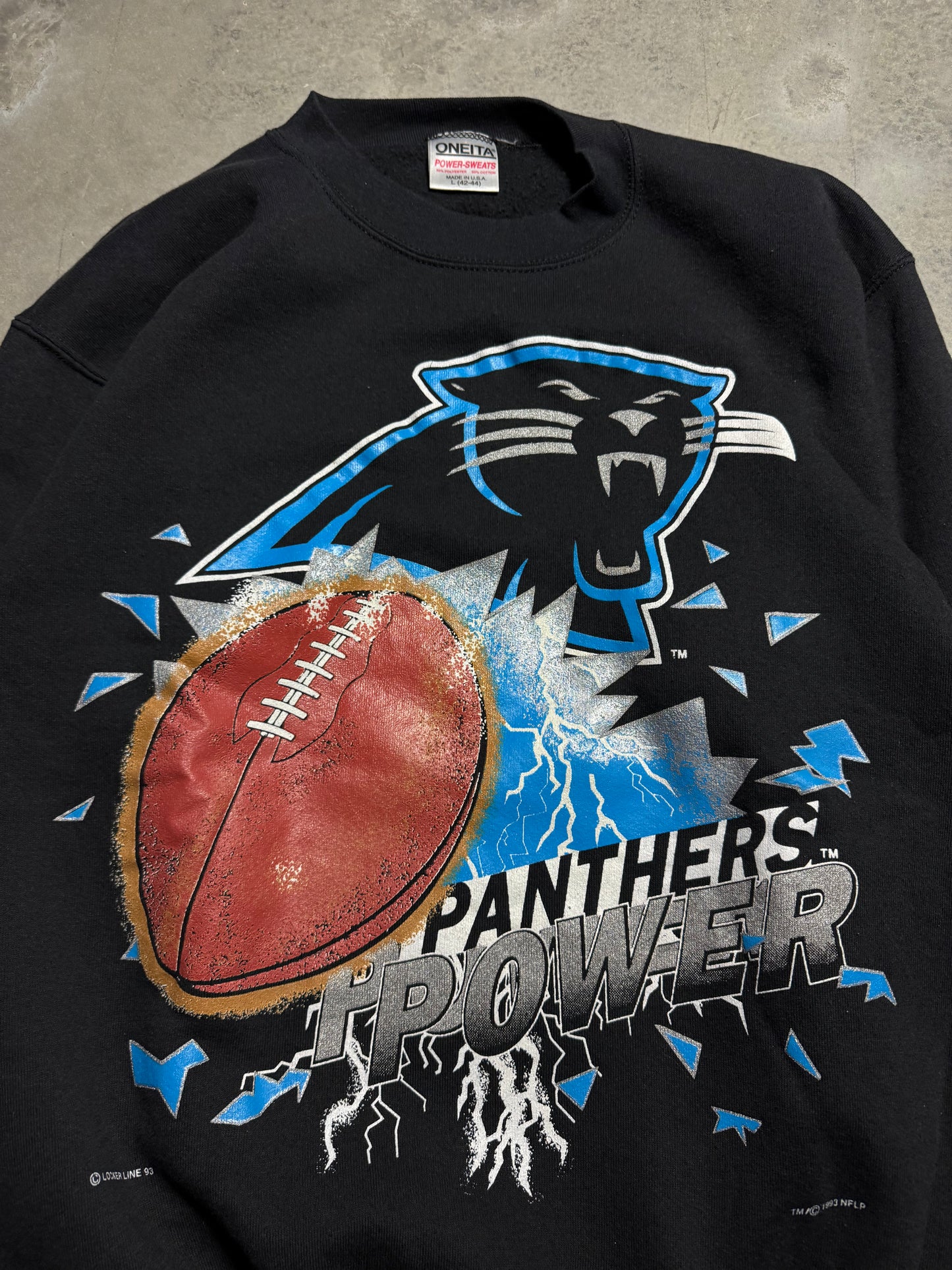 1993 Carolina Panthers Vintage Black “Panthers Power” Breakthrough NFL Crewneck (Large)