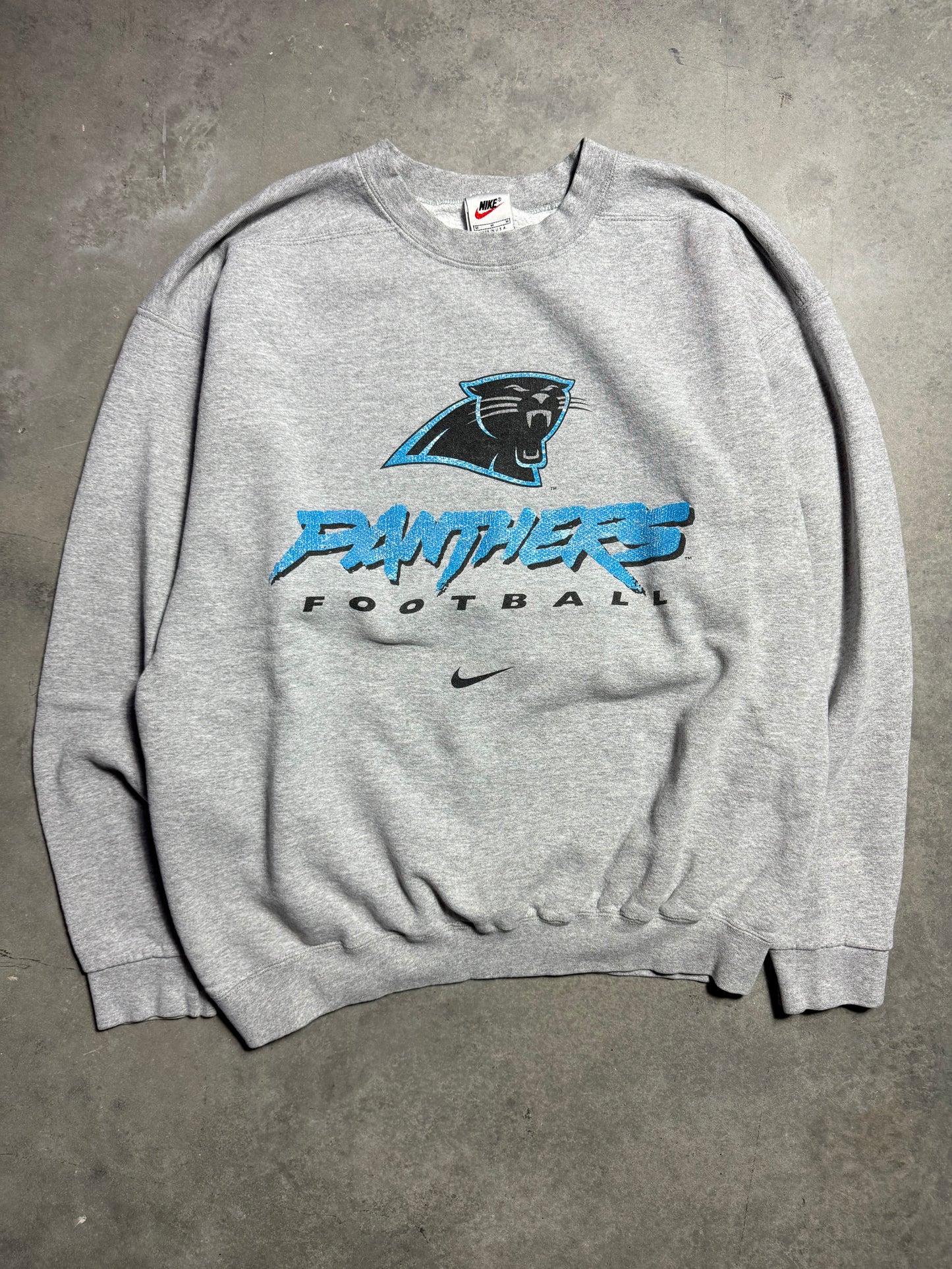 2000 Carolina Panthers Vintage Grey Nike Cat Scratch Font NFL Crewneck (Medium)