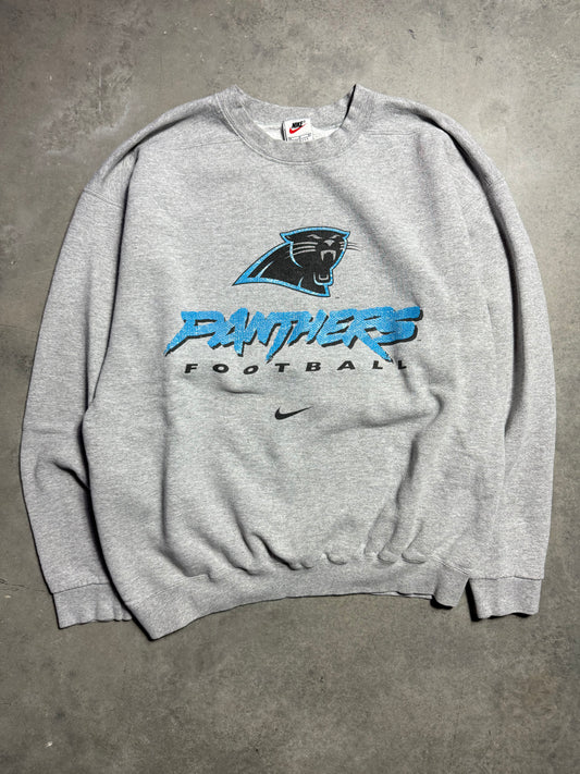 2000 Carolina Panthers Vintage Grey Nike Cat Scratch Font NFL Crewneck (Medium)