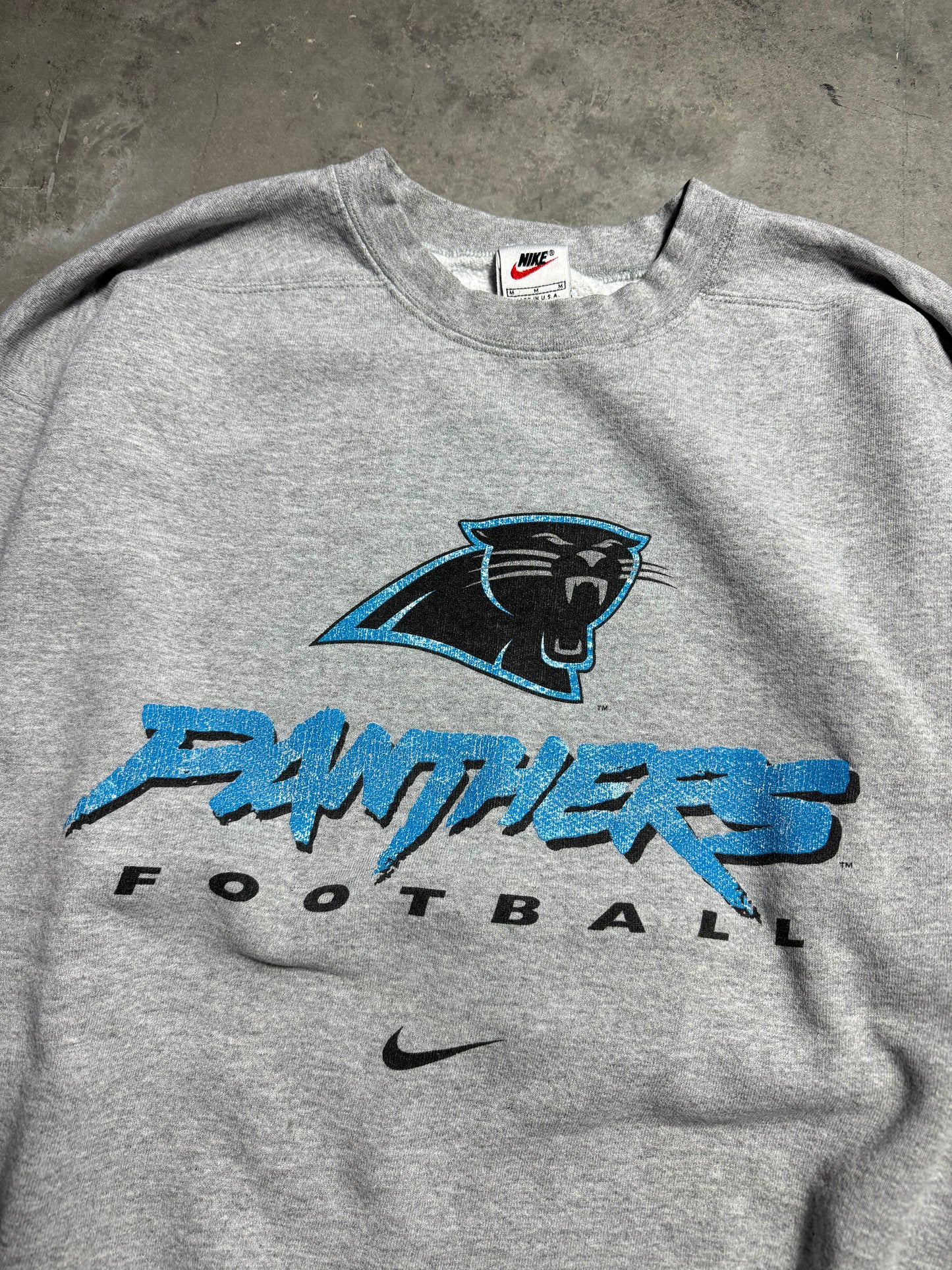 2000 Carolina Panthers Vintage Grey Nike Cat Scratch Font NFL Crewneck (Medium)