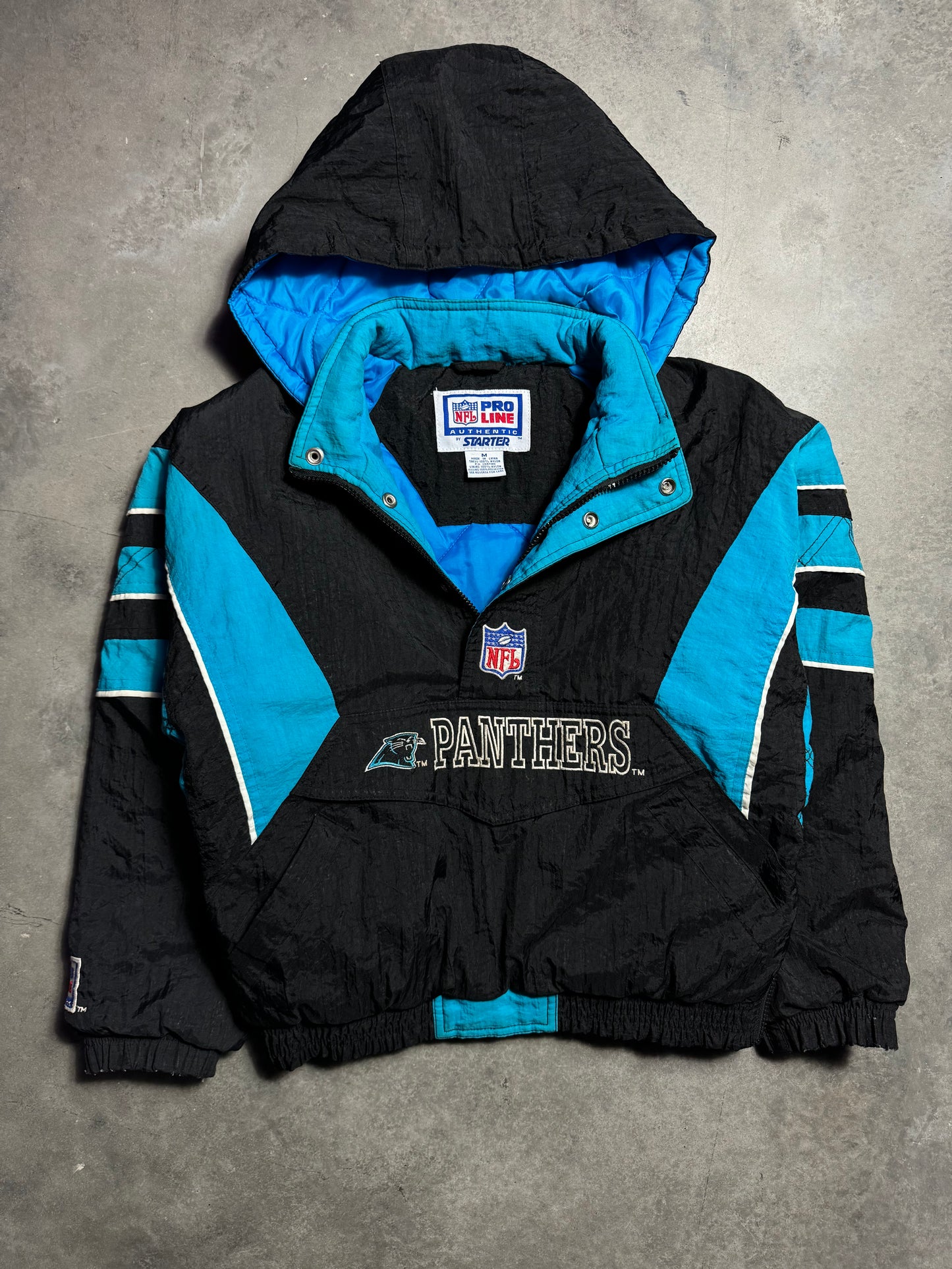 90’s Carolina Panthers Vintage Black Starter Half Zip NFL Puffer Jacket (Youth Medium)