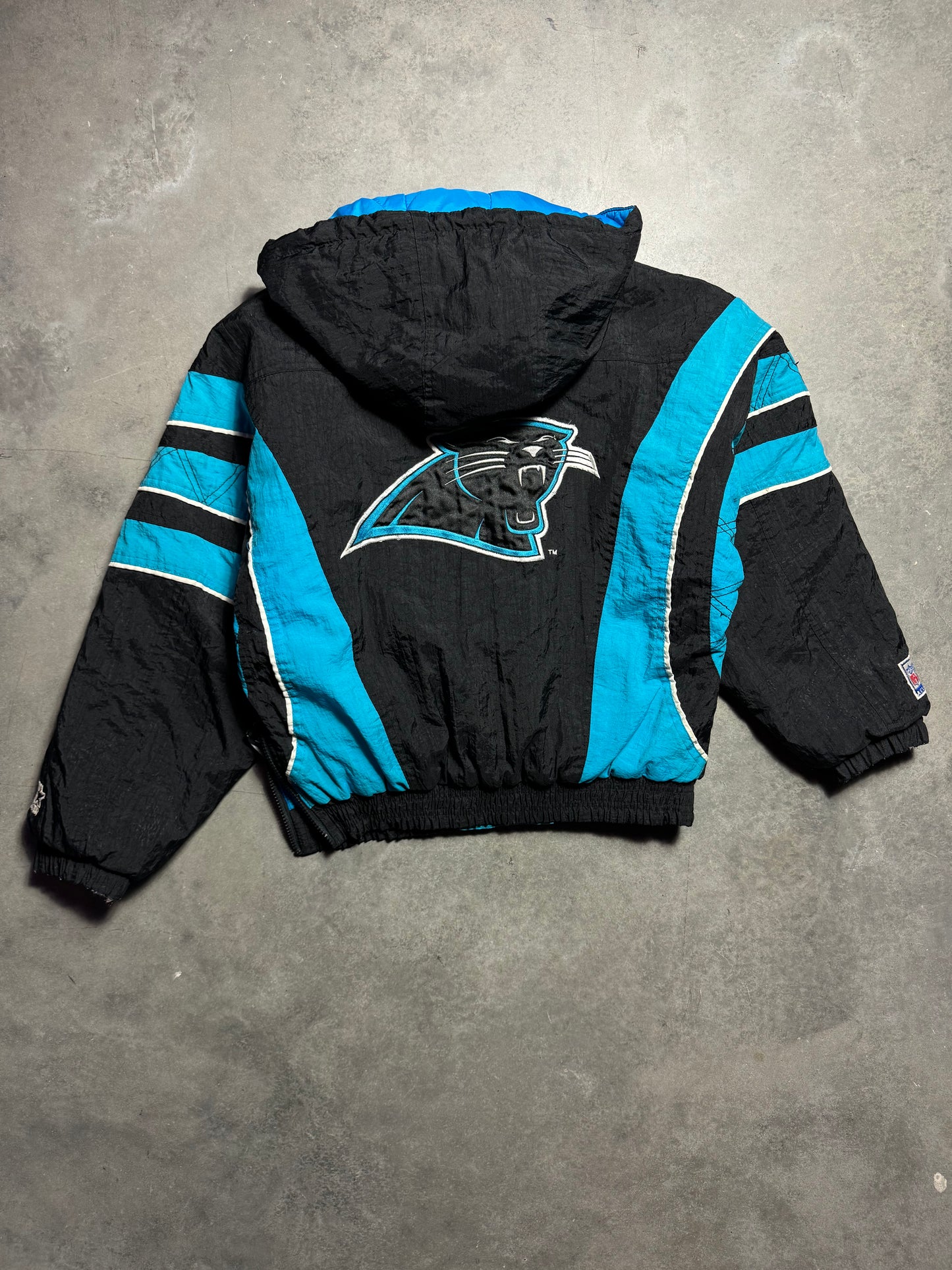 90’s Carolina Panthers Vintage Black Starter Half Zip NFL Puffer Jacket (Youth Medium)