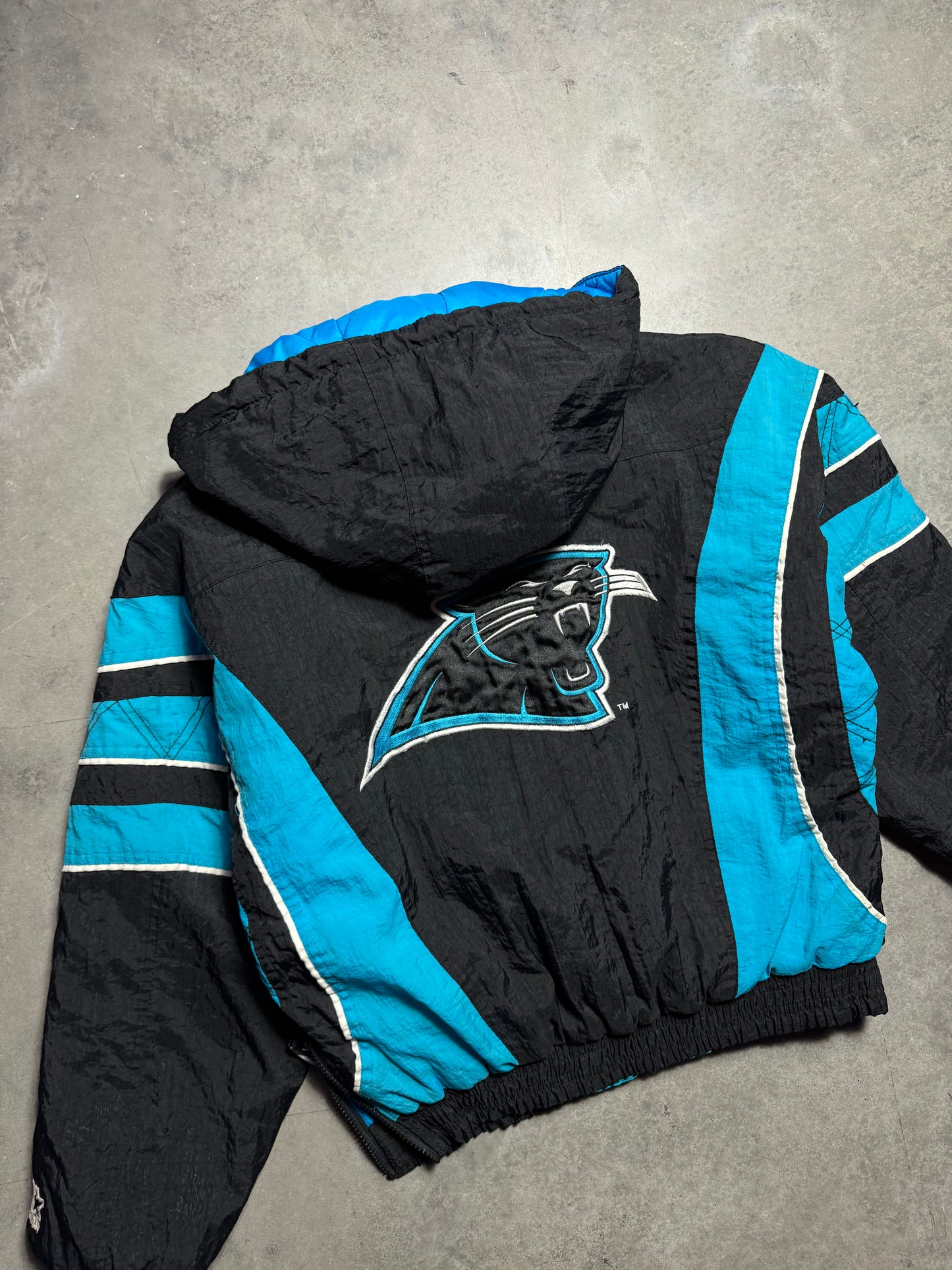 90’s Carolina Panthers Vintage Black Starter Half Zip NFL Puffer Jacket (Youth Medium)