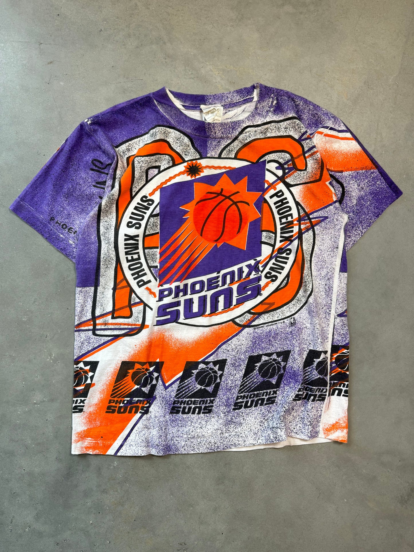 90’s Phoenix Suns Vintage All Over Print NBA Tee Magic Johnson Tees (Medium)