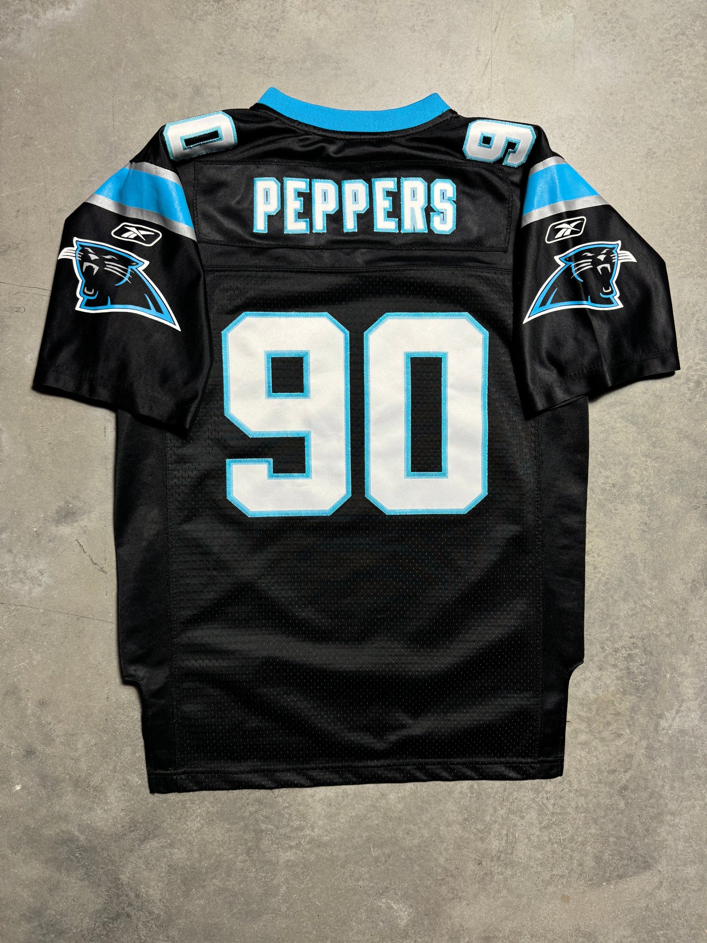 00’s Carolina Panthers Julius Peppers Vintage Black Reebok Stitched NFL Jersey (Youth Large)