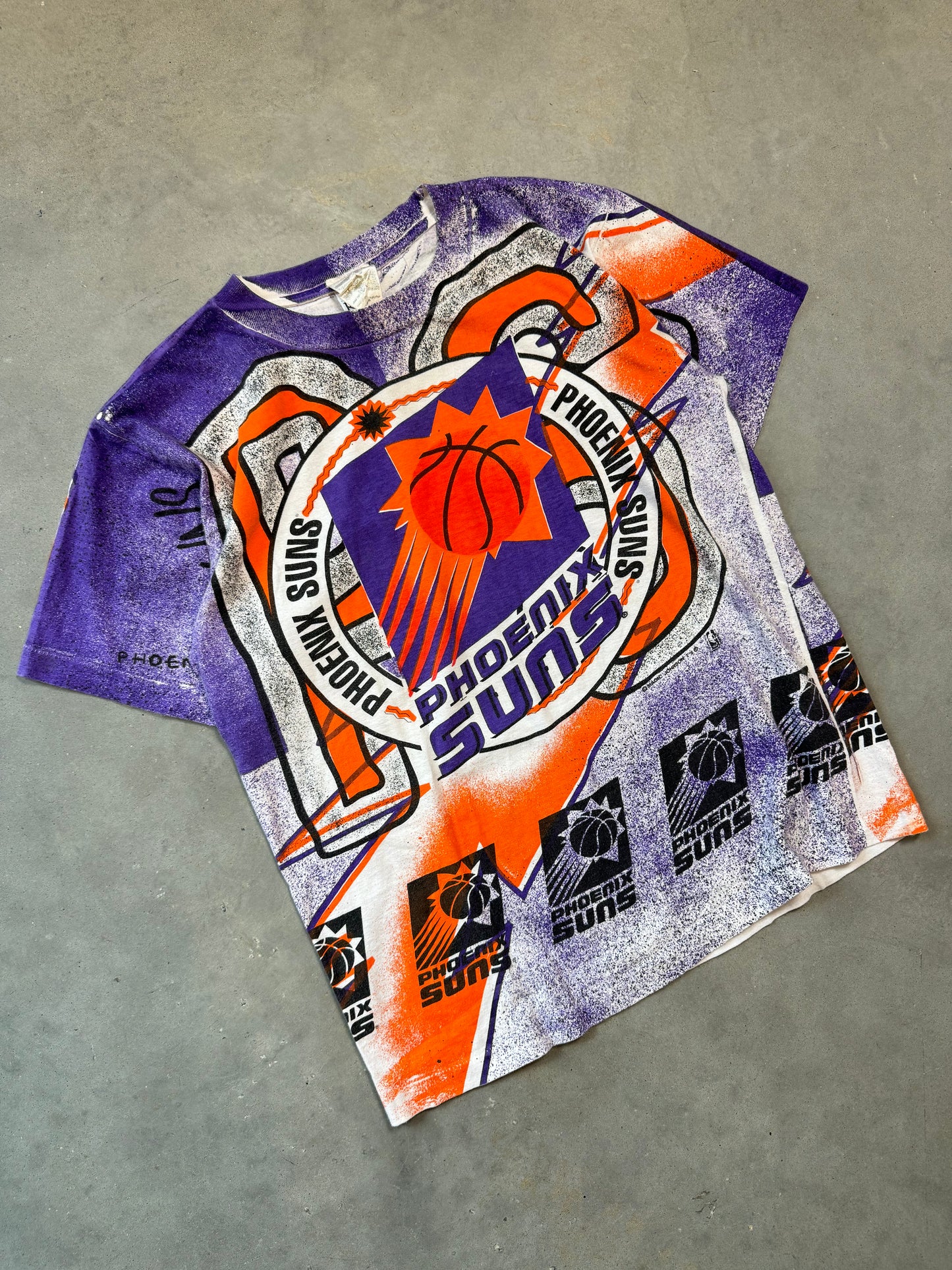 90’s Phoenix Suns Vintage All Over Print NBA Tee Magic Johnson Tees (Medium)